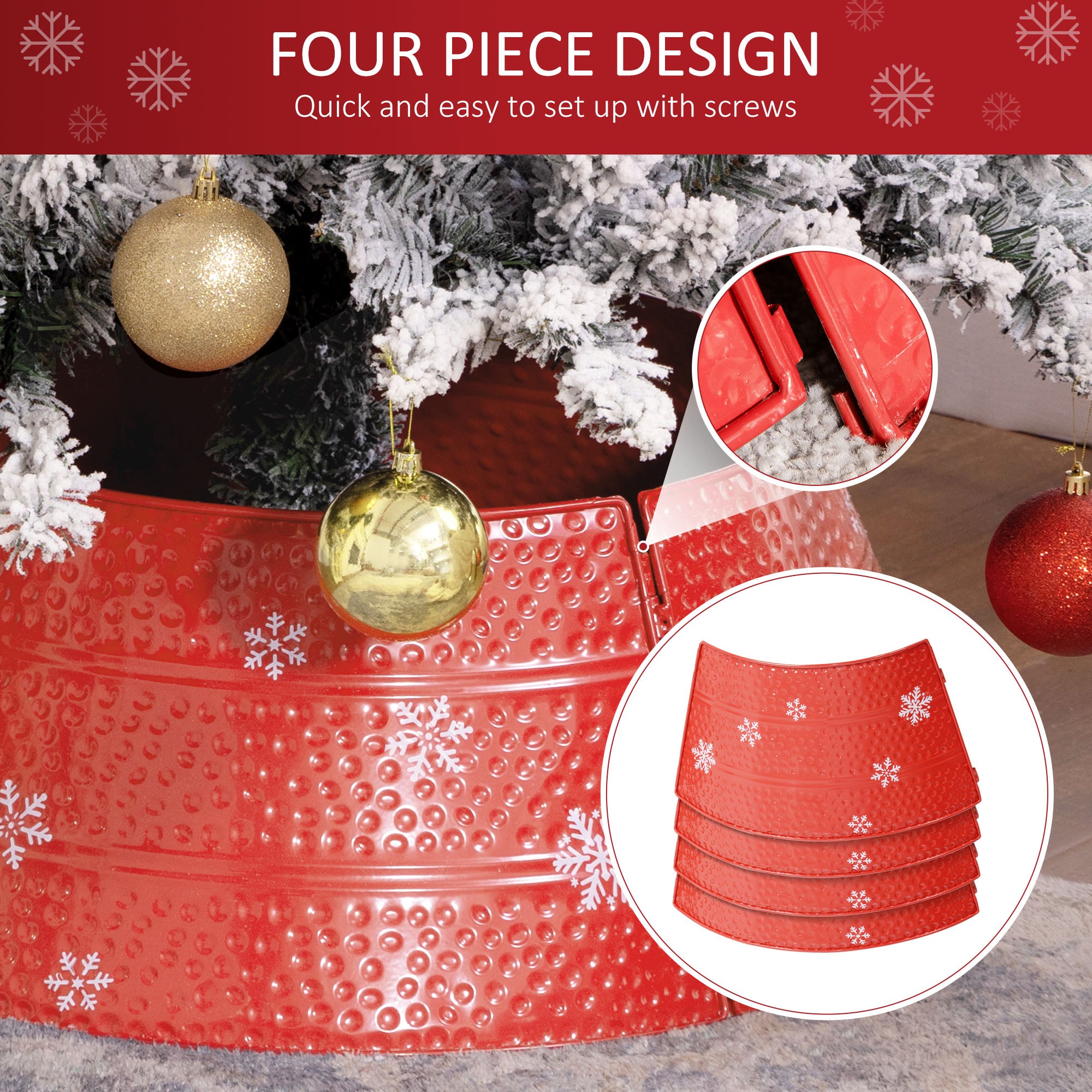 Christmas Tree Collar, Steel Tree Ring Skirt, Home Xmas Decoration for Christmas Tree, 26" x 26" x 9", Red