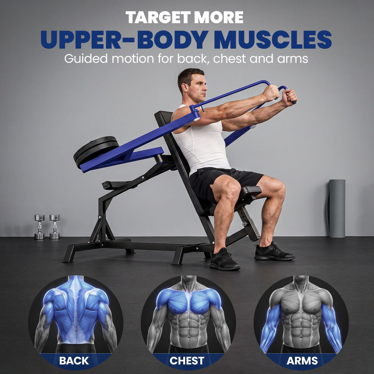 Seated Chest Press Machine, 660 lb Chest Fly Machine with Adjustable Lever Arms, Adjustable Seat, Dark Blue
