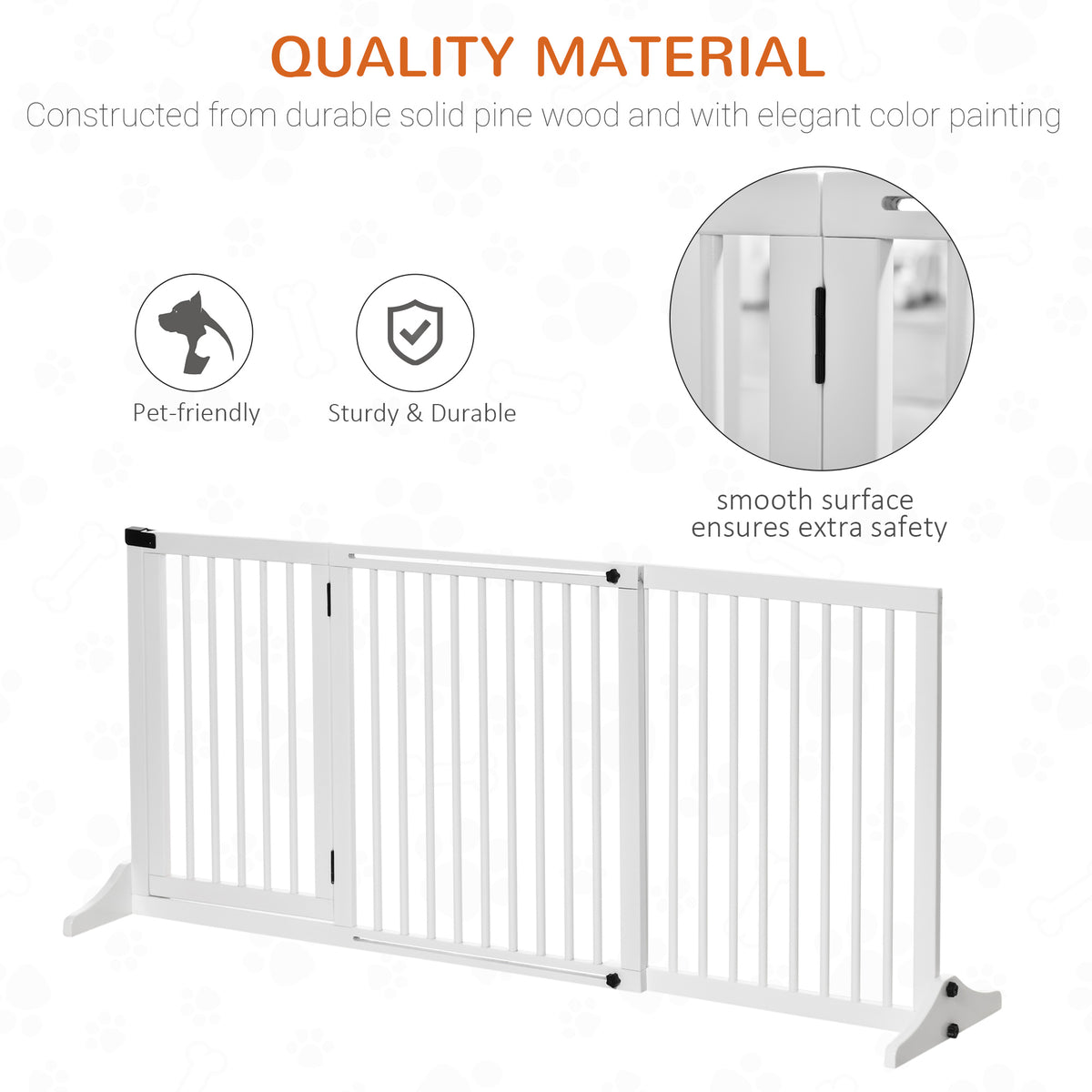 Freestanding Length Adjustable Wooden Pet Gate with Lockable Door 3 Panels, White
