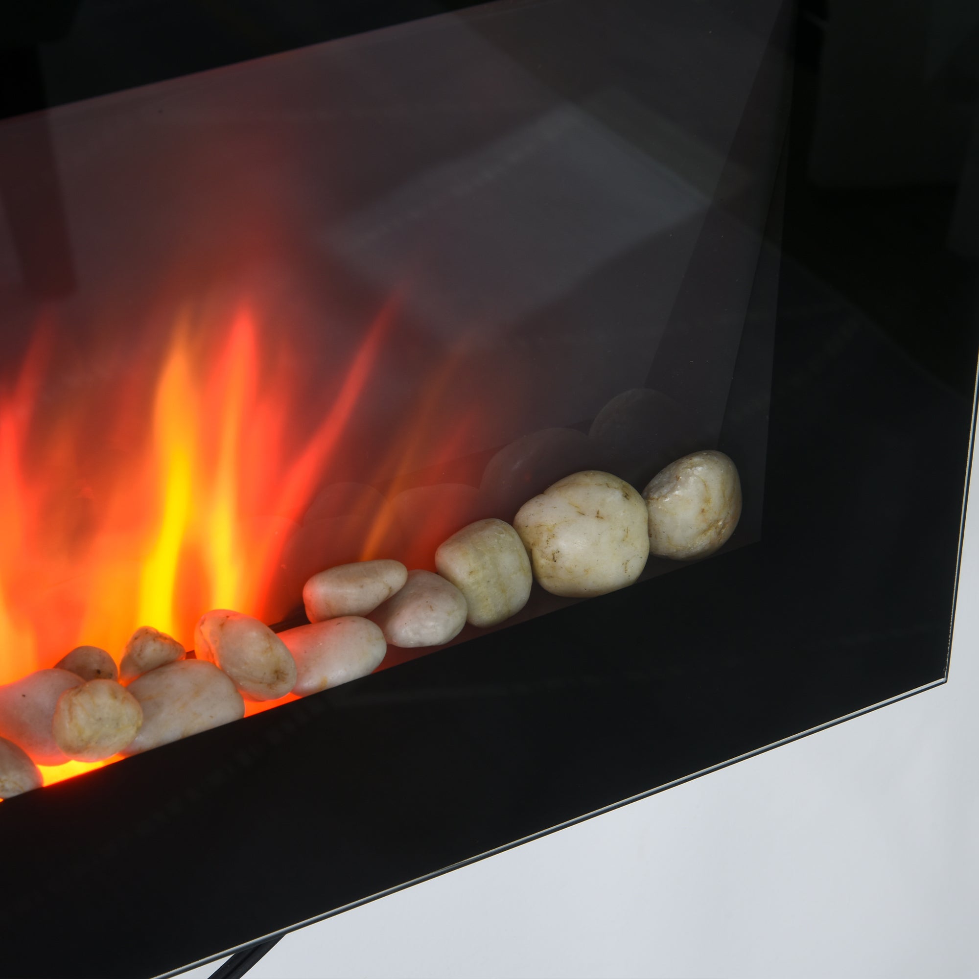 28.5" 1450W Electric Wall-Mounted Fireplace with Flame Effect, 7 Color Background Light, Black