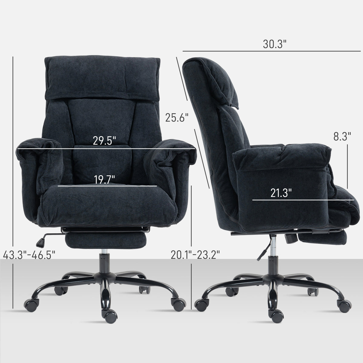 High Back Office Chair, Reclining Desk Chair with Footrest, High Resilience Foam, Rolling Wheels, Black