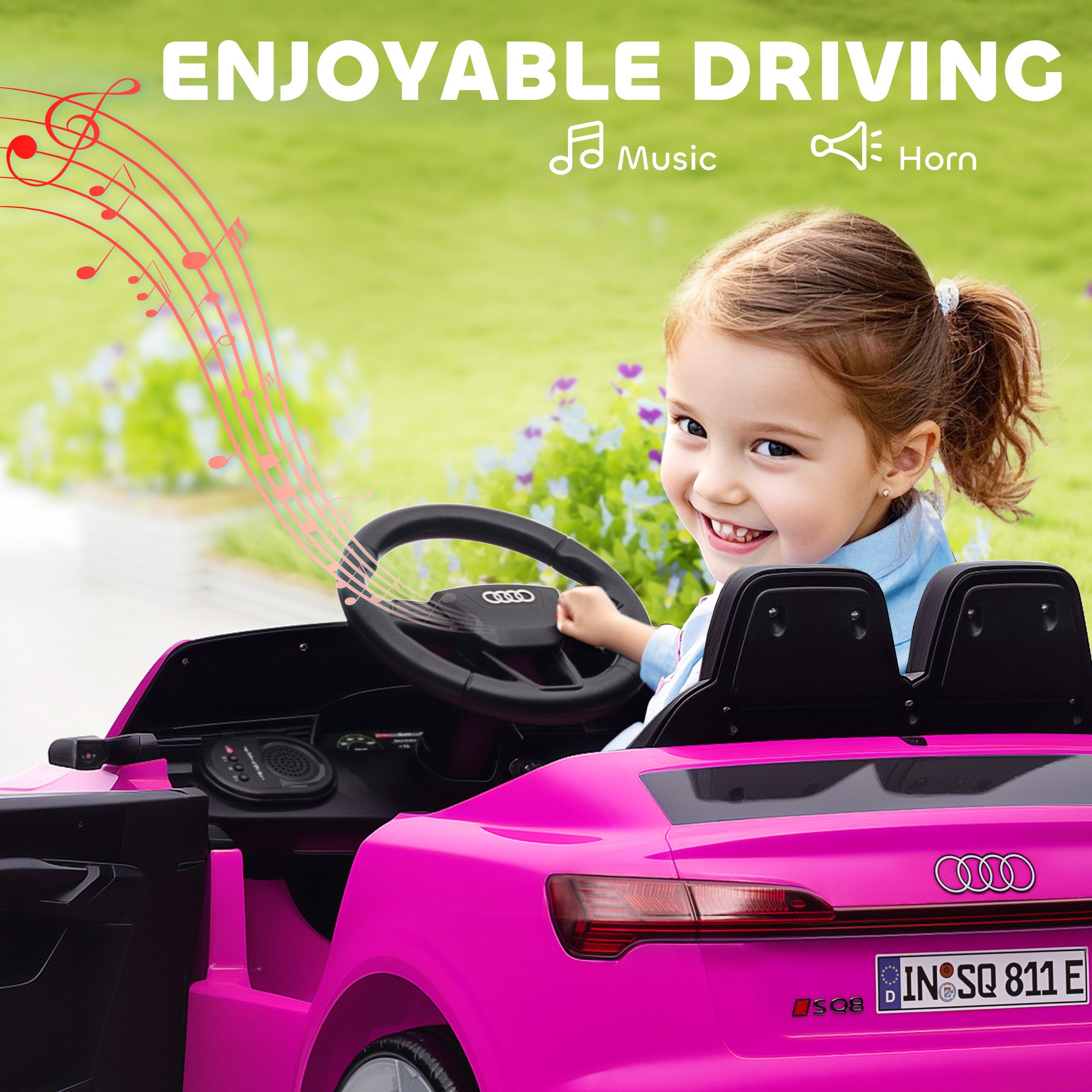 Audi Q8 e-tron Sportback Licensed 12V Battery Powered Kids Electric Car w/ Spring Suspension, Soft Start, Pink