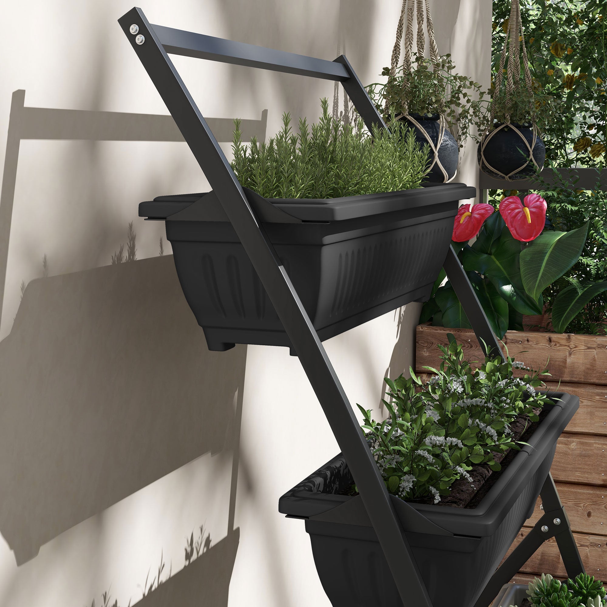 4-Tier Vertical Raised Garden Planter with 4 Boxes, Outdoor Plant Stand Grow Container for Vegetable & Flowers, Black - Black - Image 8