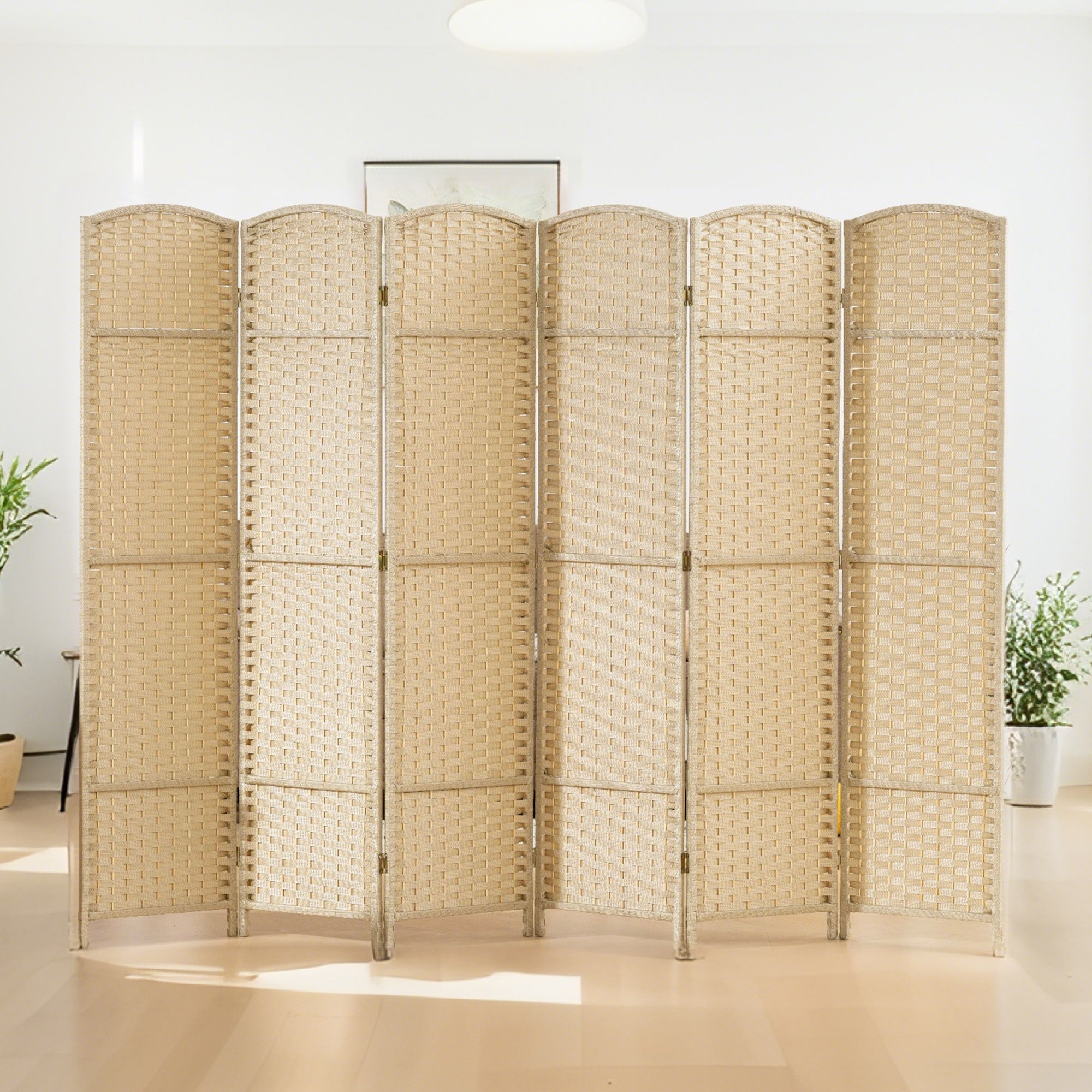 Folding Room Divider Screen 6 Panel 5.6' Tall Privacy Screen Freestanding Room Partition for Home Office, Beige