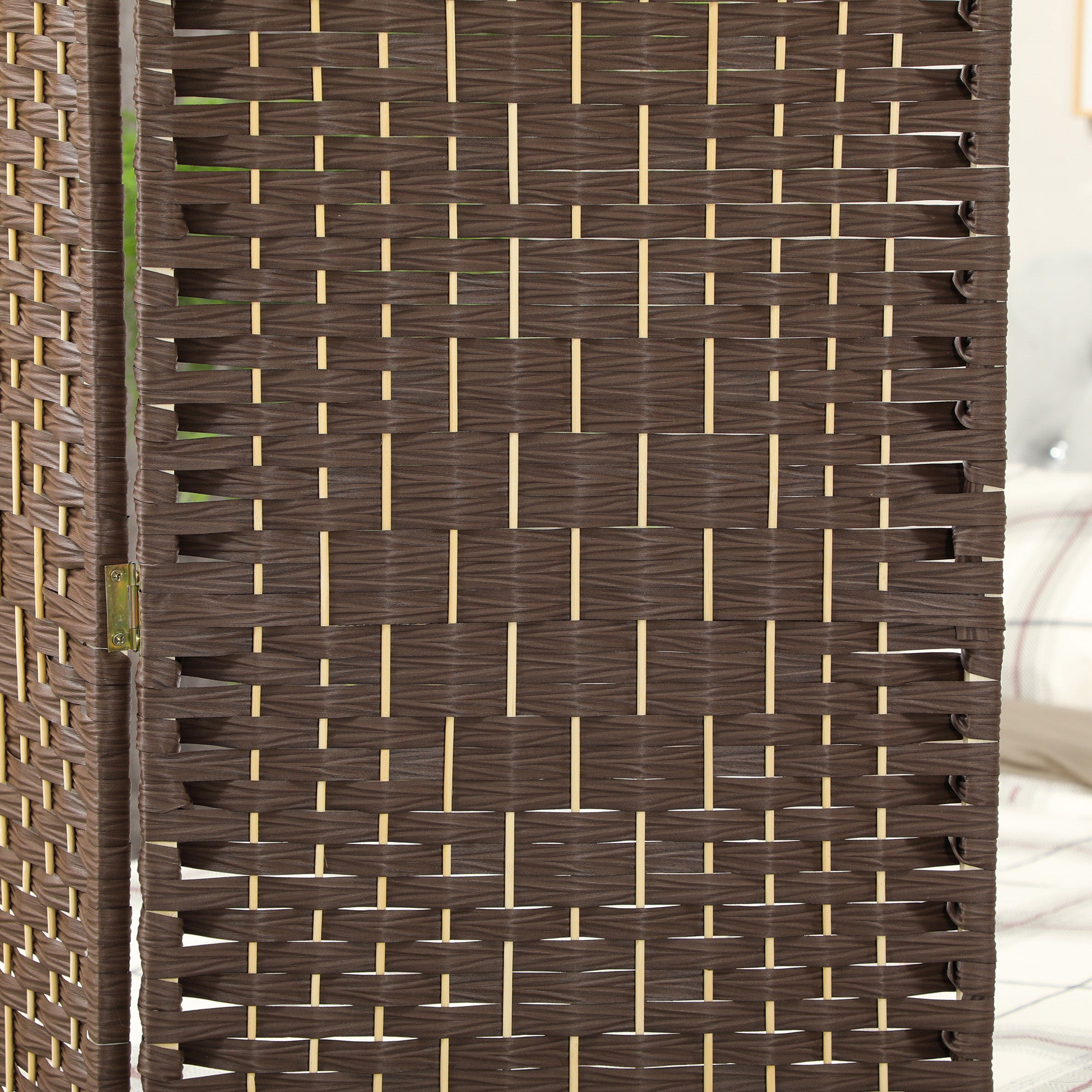 Folding Room Divider Screen 4 Panel 6' Tall Privacy Screen Freestanding Wood Partition for Home Office, Brown