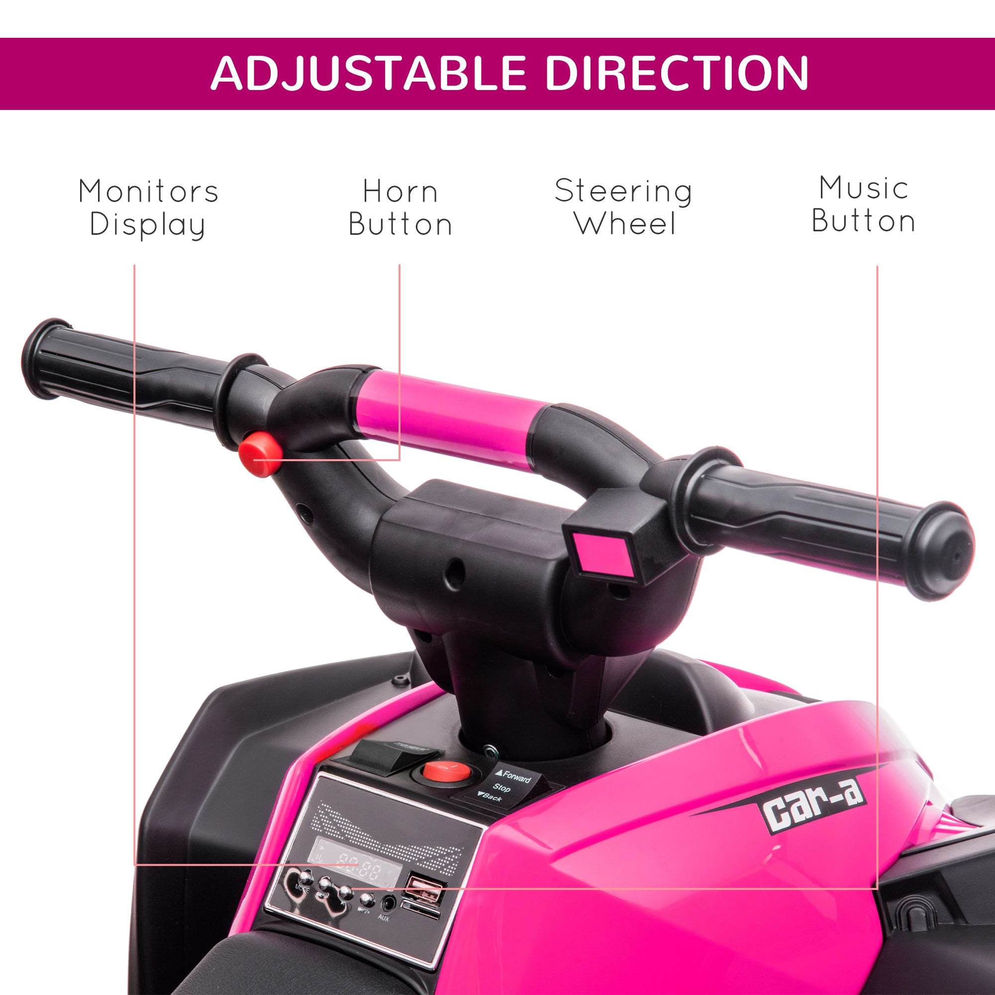 12V Kids ATV Quad Car with Forward & Backward Function, Wear-Resistant Wheels, Music, for Toddlers 3-5 Years Old, Pink