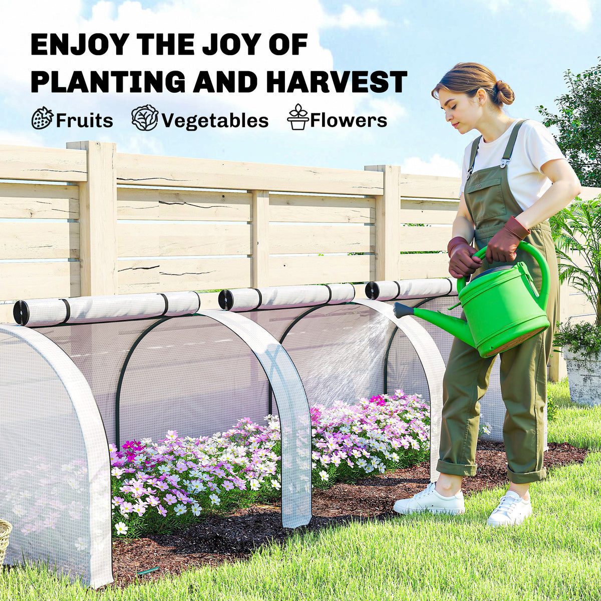 9.7' L x 3' W x 2.5' H Portable Tunneled Greenhouse with 3 Zippered Doors, Water/UV Fighting PE Cover, White