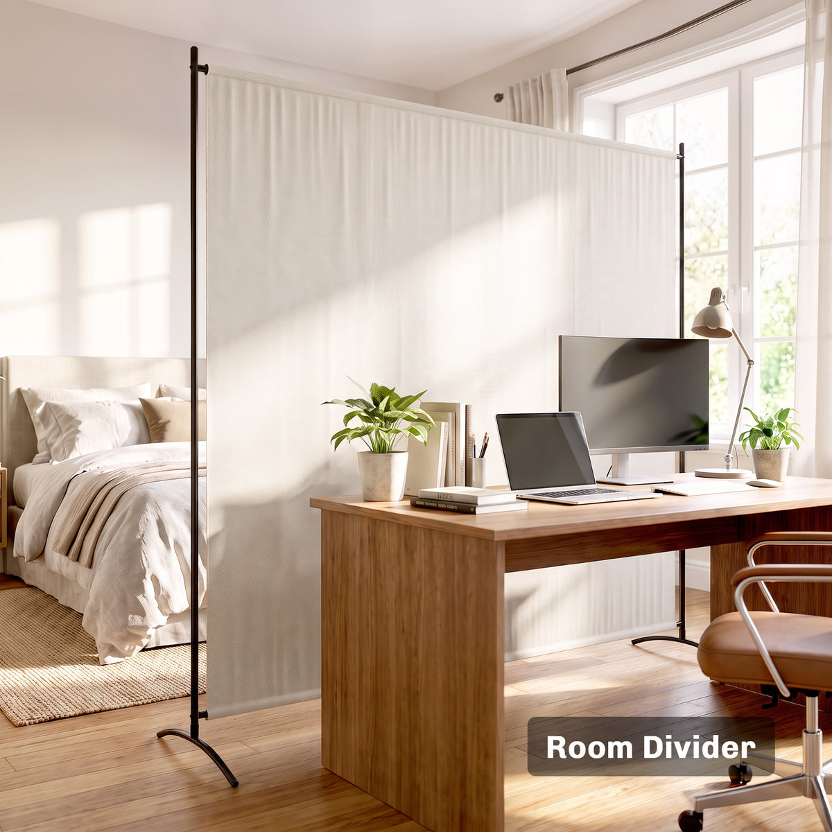 Outdoor Privacy Screen, 5.9FT Tall Room Divider with UPF30+ Protection, Freestanding Privacy Panel, Beige