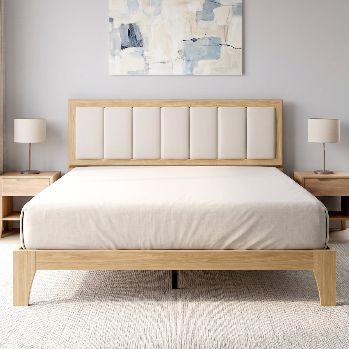 Full Bed Frame with Headboard Queen Size Platform Bed Frame with Wooden Slats No Box Spring Needed Easy Assembly Oak