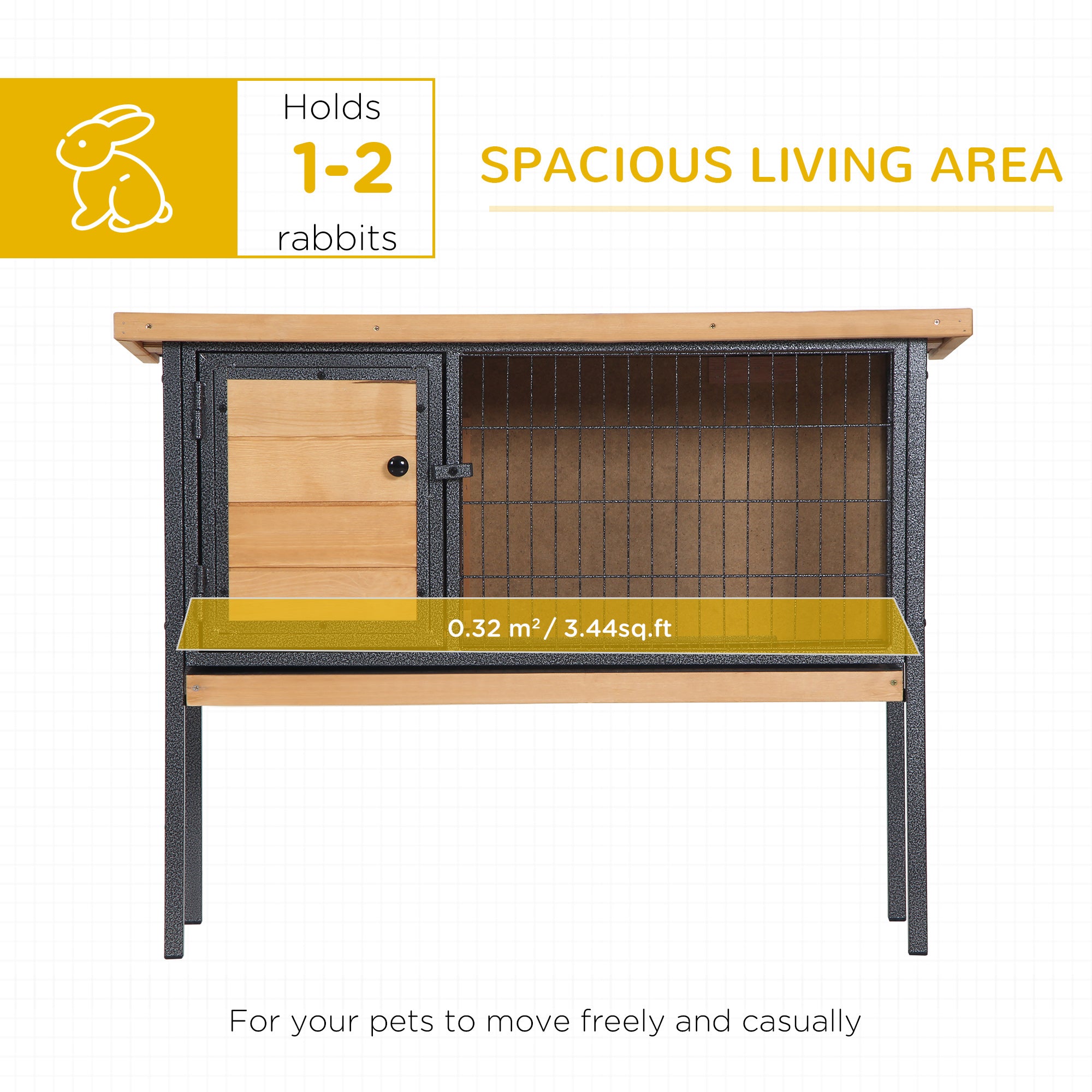 Rabbit Hutch Elevated Bunny Cage Small Animal Habitat with Metal Frame, No Leak Tray, Metal Wire Pan, Openable Water-Resistant Asphalt Roof for Rabbits, Chickens, Ducks, Indoor/Outdoor Natural - Natural Wood, Black - Image 4
