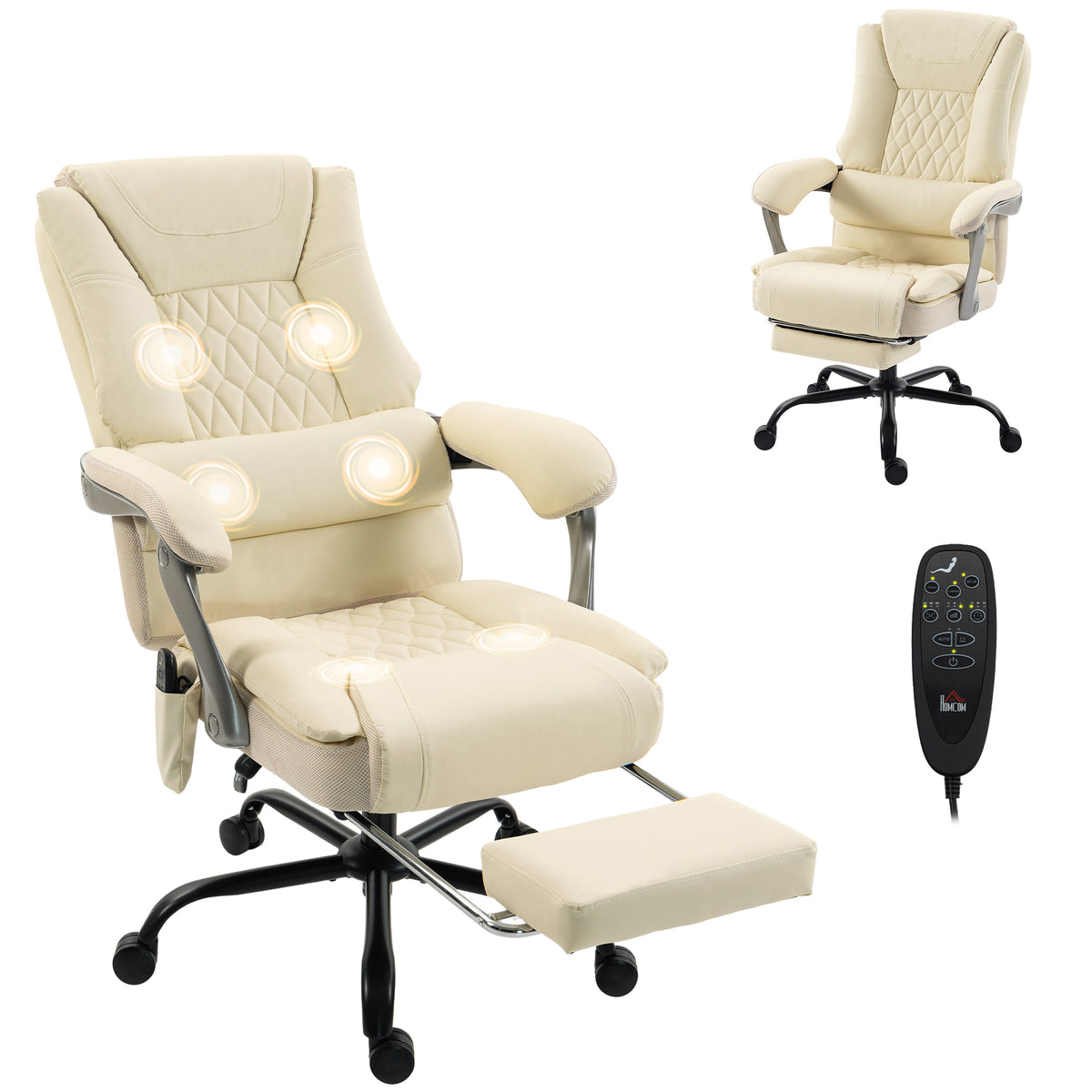 400lbs Massage Office Chair with Heat, Big and Tall Desk Chair, Lumbar Support, Reclining, Footrest, Beige
