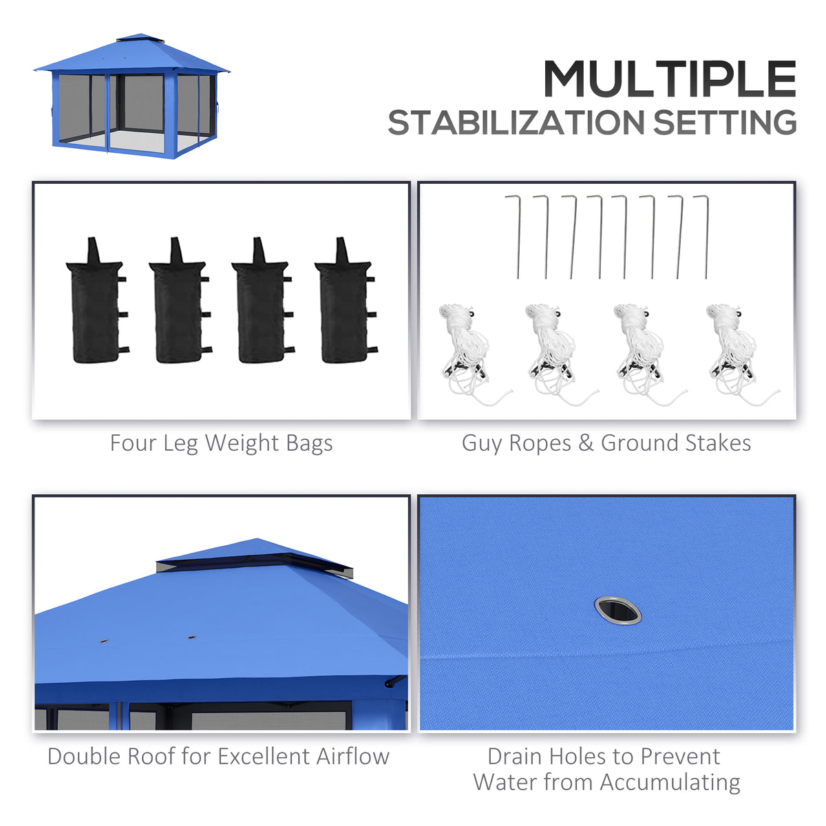 13' x 13' Pop Up Gazebo Instant Canopy Tent Shelter with 2-Tier Roof, Carry Bag, Wight Bags for Outdoor, Garden, Blue
