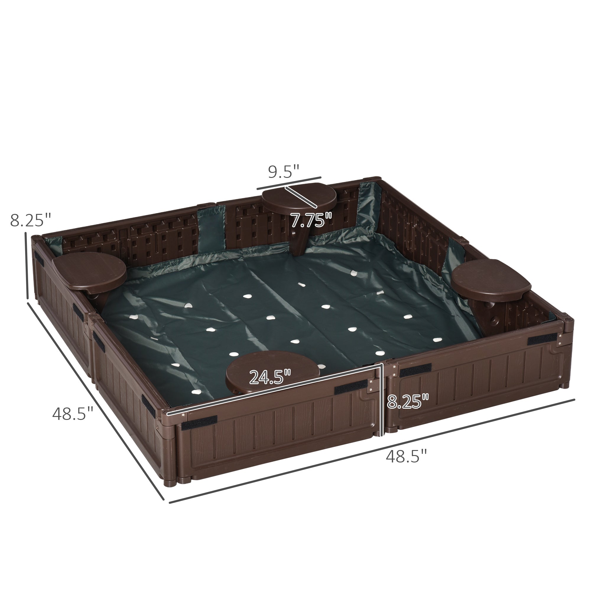 Kids Outdoor Sandbox with Cover Garden Bed, Easy Assembly for Backyard, Brown, 48.5" x 48.5" x 8.25"