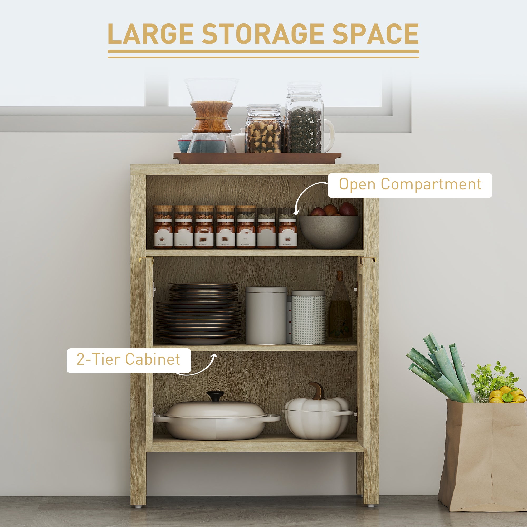 Sideboard Buffet Cabinet with Storage, Modern Accent Cabinet with Adjustable Shelf, Coffee Bar Cabinet, Natural