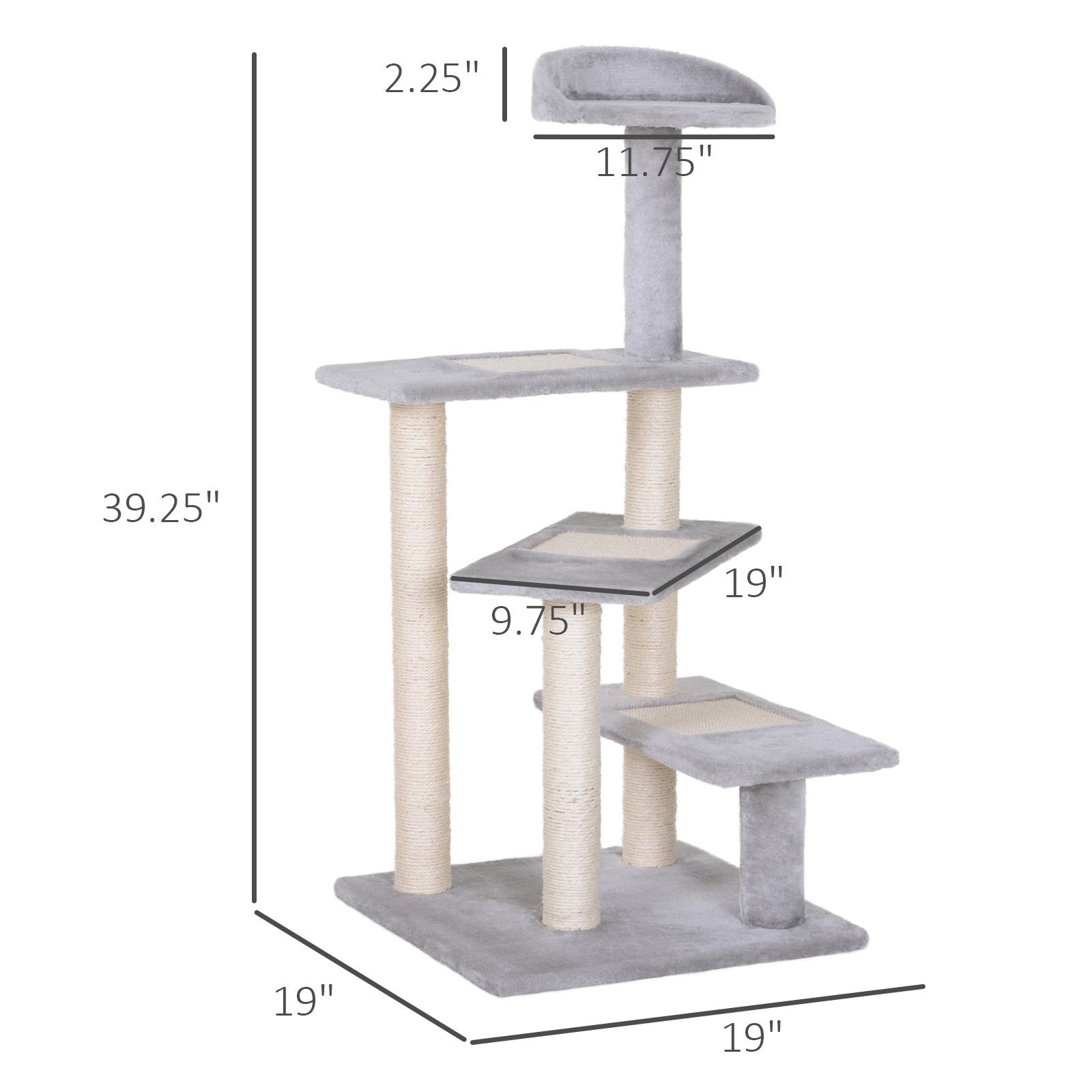 40" 5-Level Revolving Stair Cat Tree Scratcher Climbing Activity Tower with Play Center and Resting Perch - Gray - Beige, Grey - Image 3