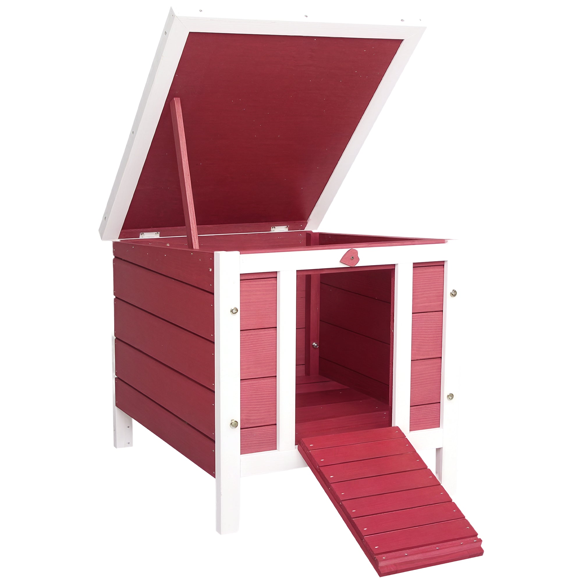 Small Wooden Rabbit Hutch Bunny Cage Guinea Pig Cage Duck House Dog House with Openable & Waterproof Roof, for Rabbits, Chickens, Ducks, Red - Red