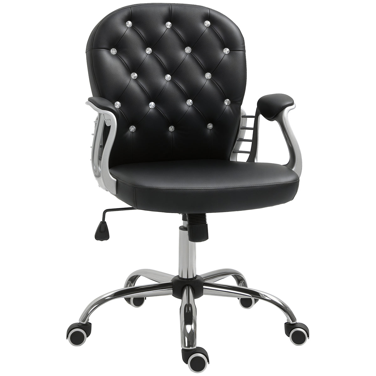 Button Tufted Desk Chair, Home Office Chair with Padded Armrests, Adjustable Height and Swivel Wheels, Pink