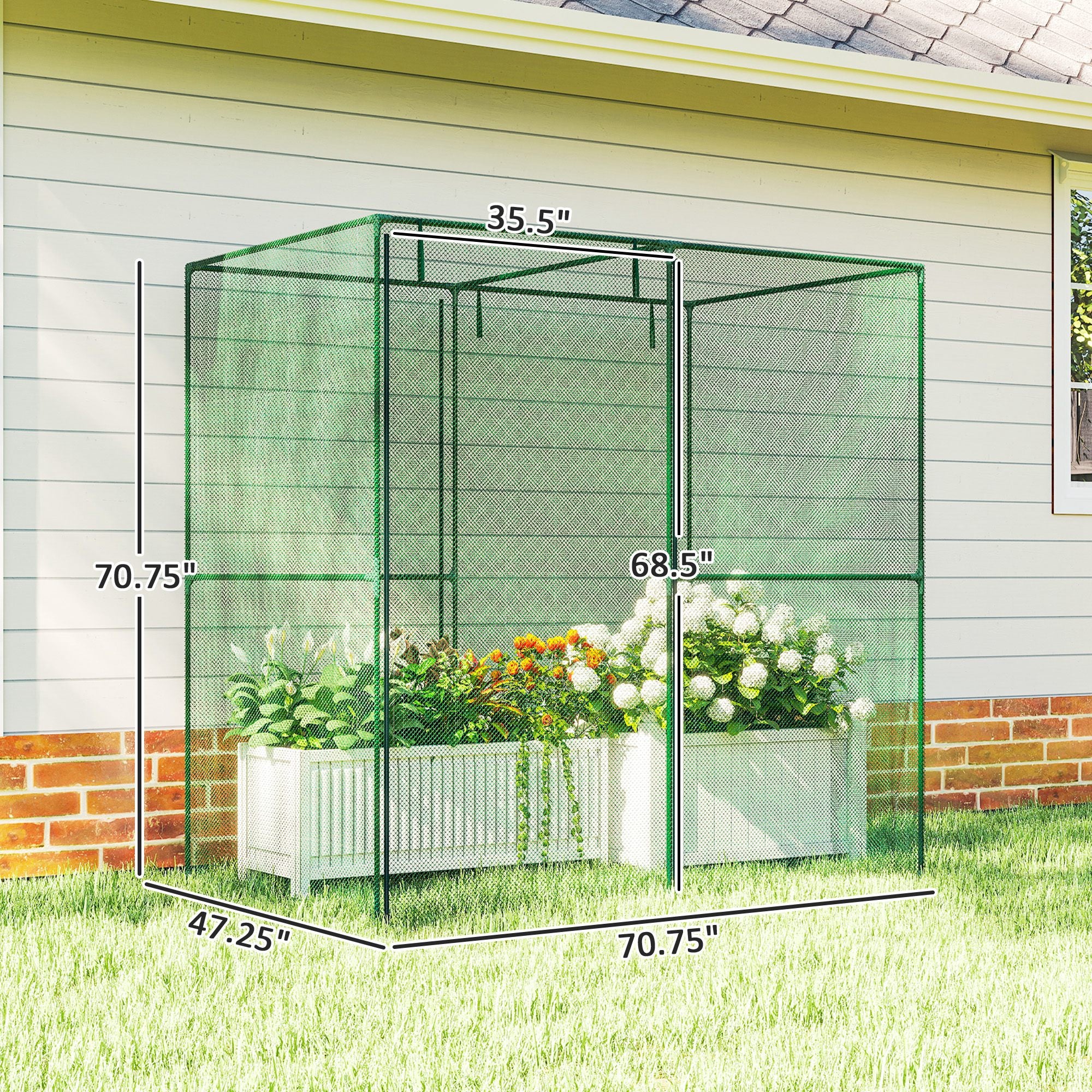 6' x 4' x 6' Crop Cage, Plant Protection Tent with Zippered Doors for Vegetable Garden, Backyard, Green - Green - Image 3