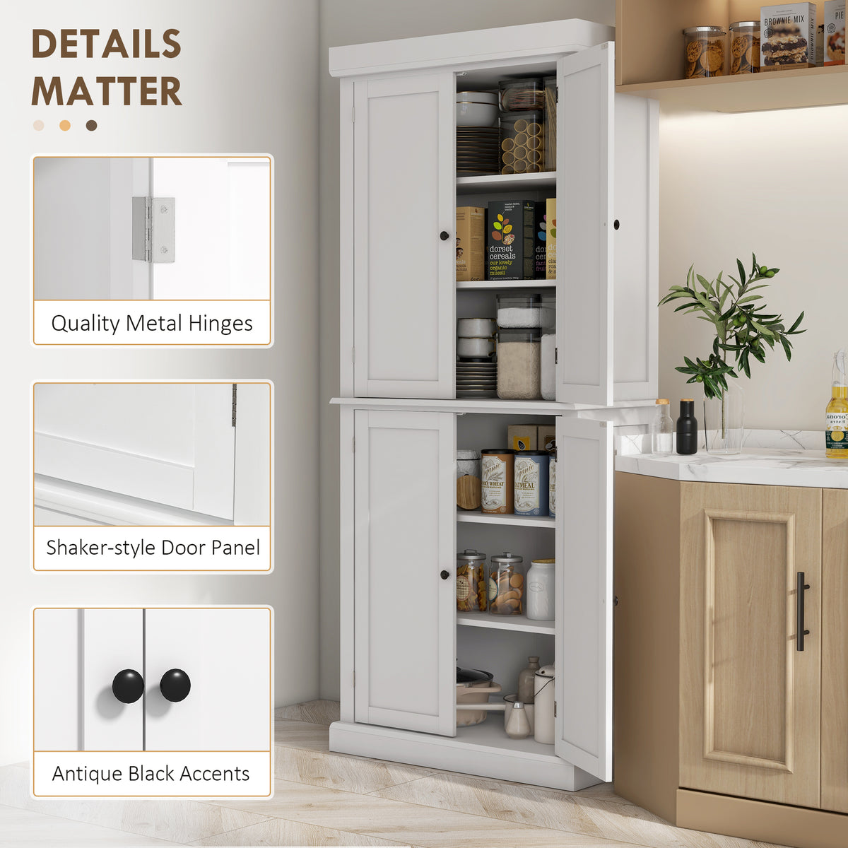 72" Kitchen Cabinet, Pantry Storage Cabinet with Doors and Shelves, Freestanding Food Pantry Cabinet, White