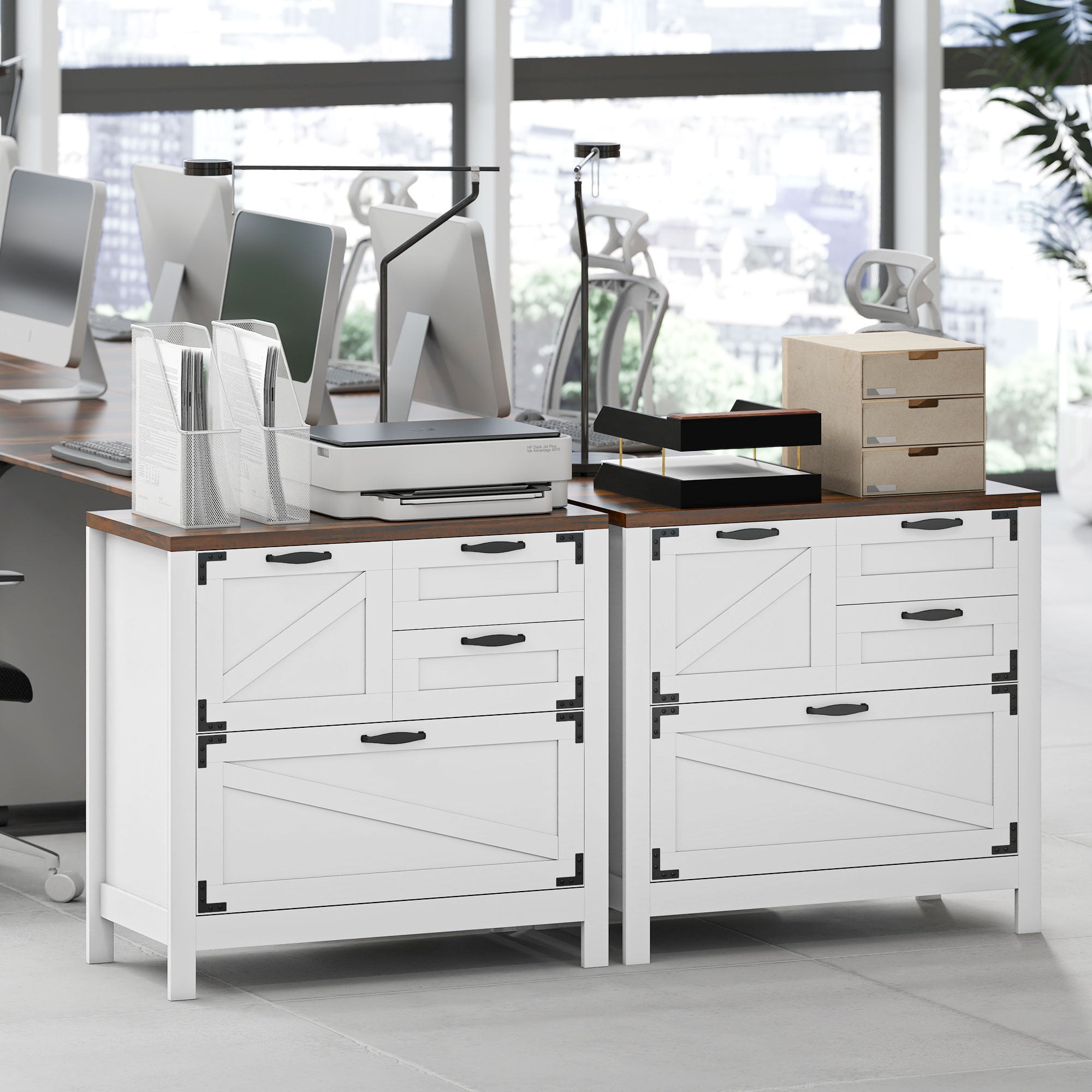 Lateral Filing Cabinet, Farmhouse File Cabinet with 4 Drawers, Fit Letter/A4/Legal Hanging Files, White