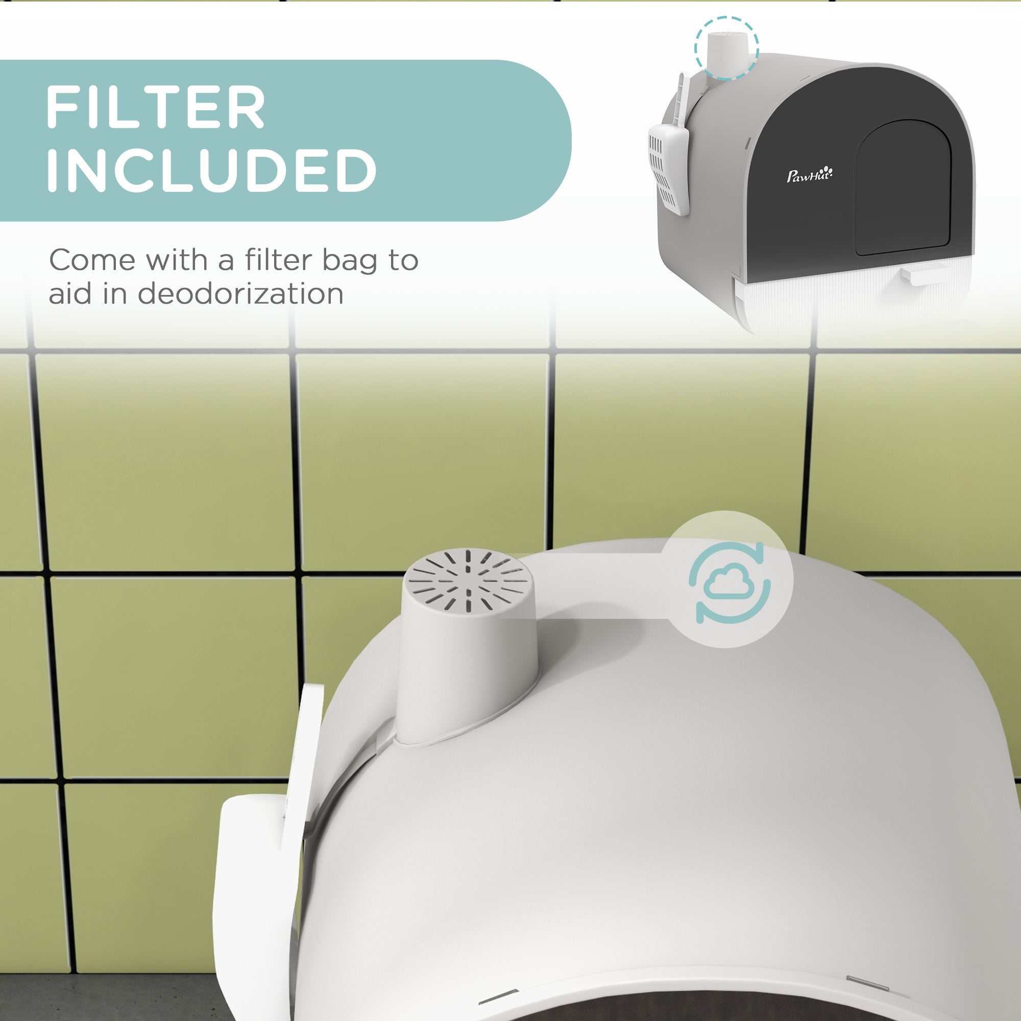 Cat Litter Box with Lid with Scoop and Filter, Light Gray - Light Gray - Image 6