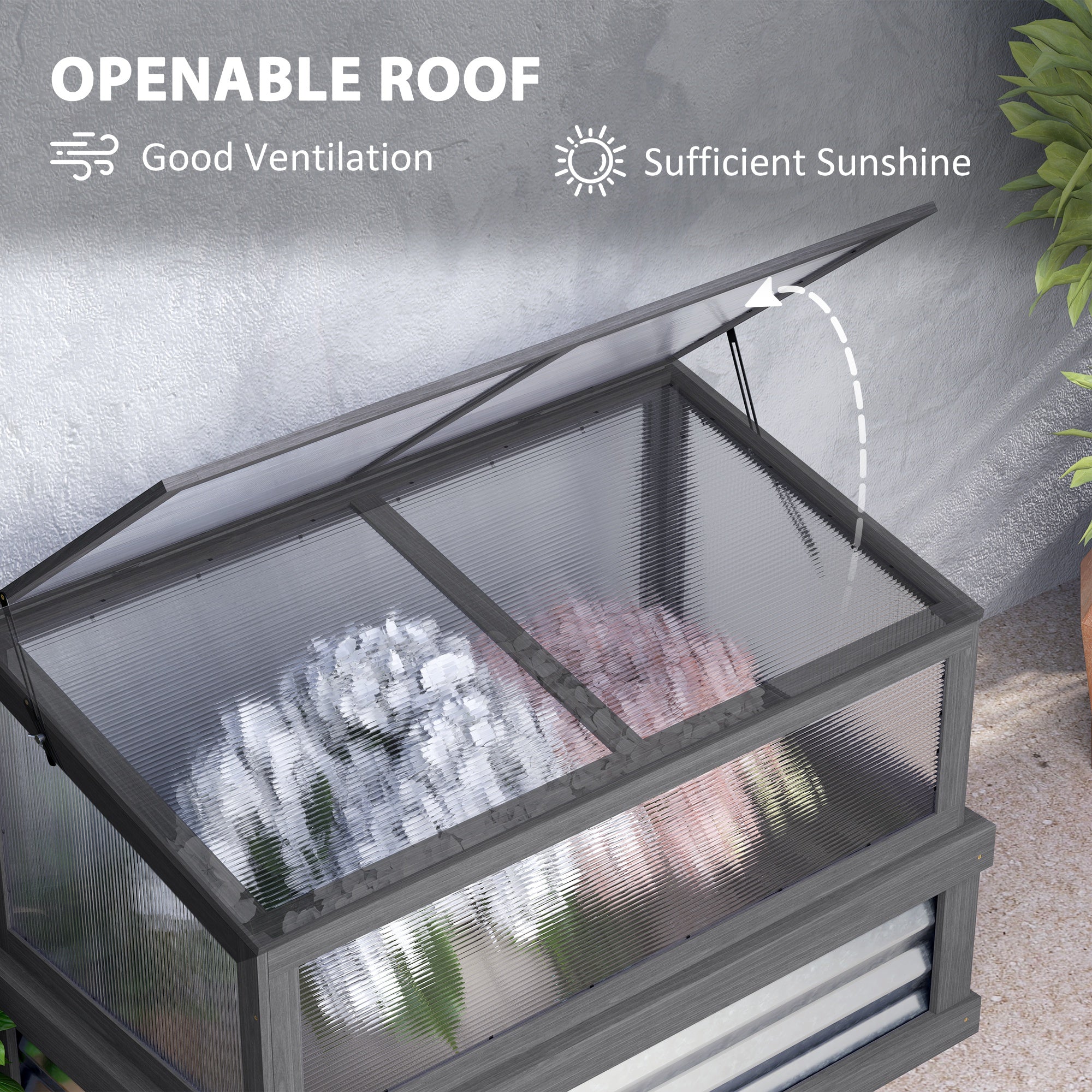 Raised Garden Flower Bed Kit with Lean-to Greenhouse, Wooden Cold Frame Planter, 41" x 22.5" x 28.25", Gray - Gray - Image 7