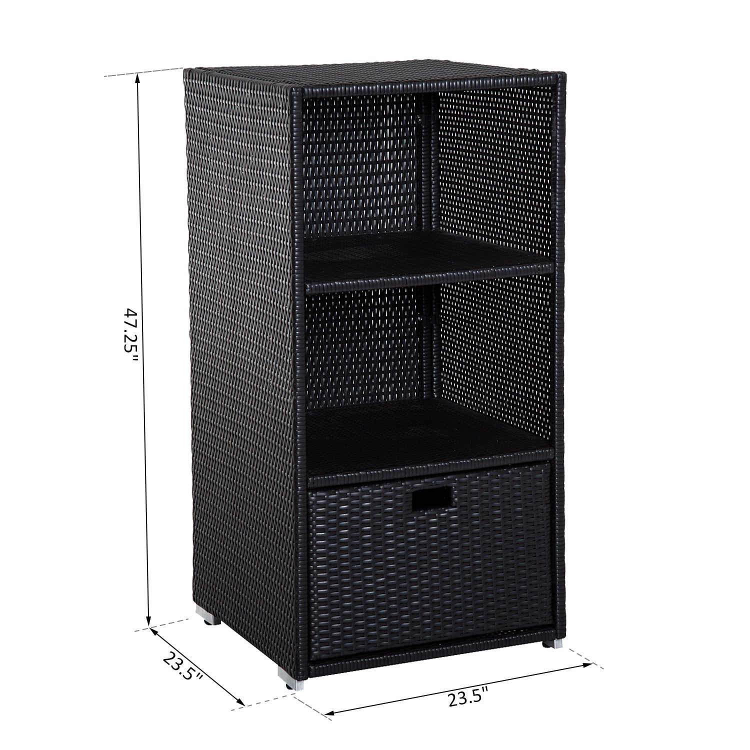 Poolside Towel Cabinet, Rattan Wicker with Storage,2-Tier Shelves and Bottom Drawer, for Pool, Patio Backyard, 47", Dark Brown - Dark Brown - Image 3