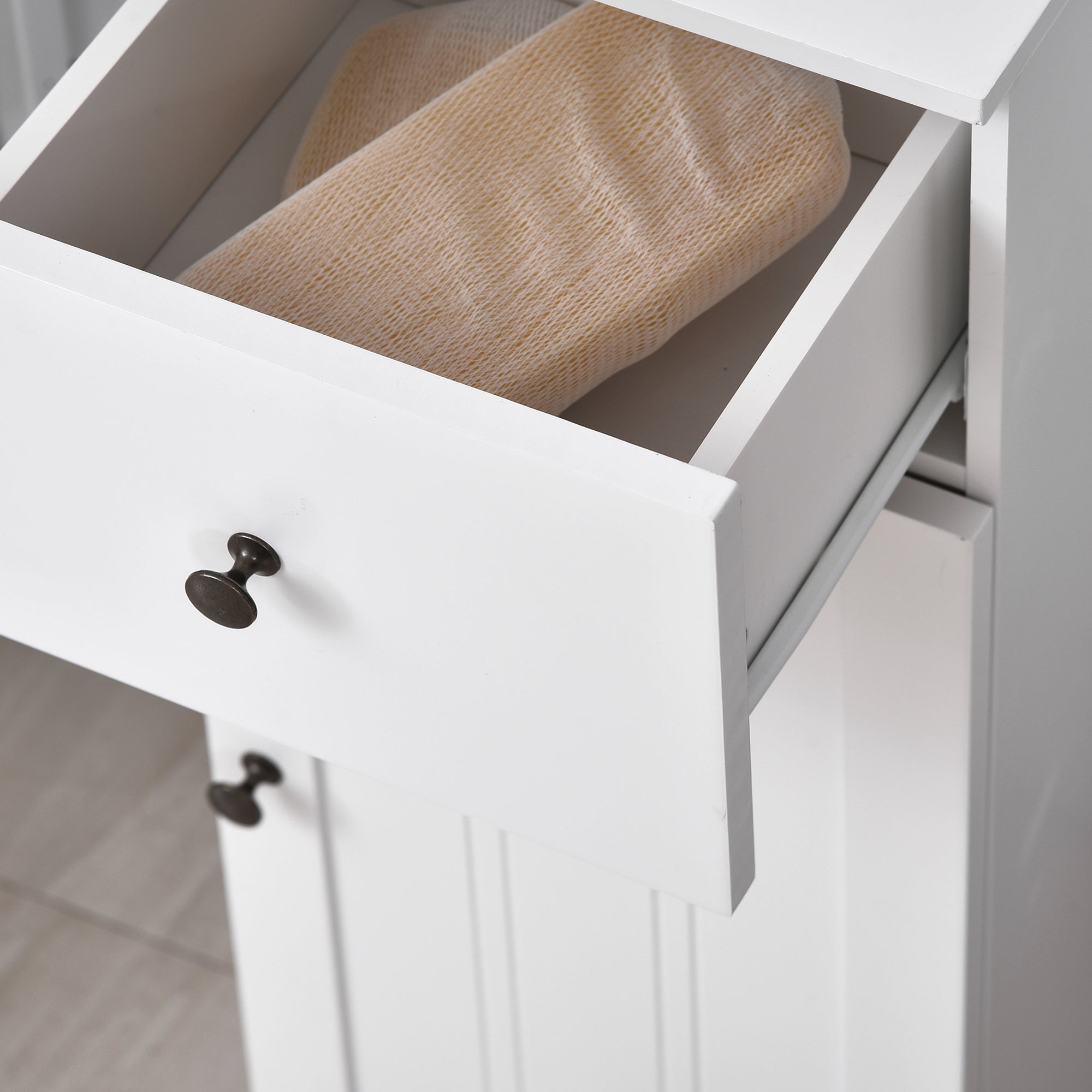 Short Bathroom Storage Cabinet, Cabinet Organizer with 1 Drawer and Adjustable Shelf for Living Room, White
