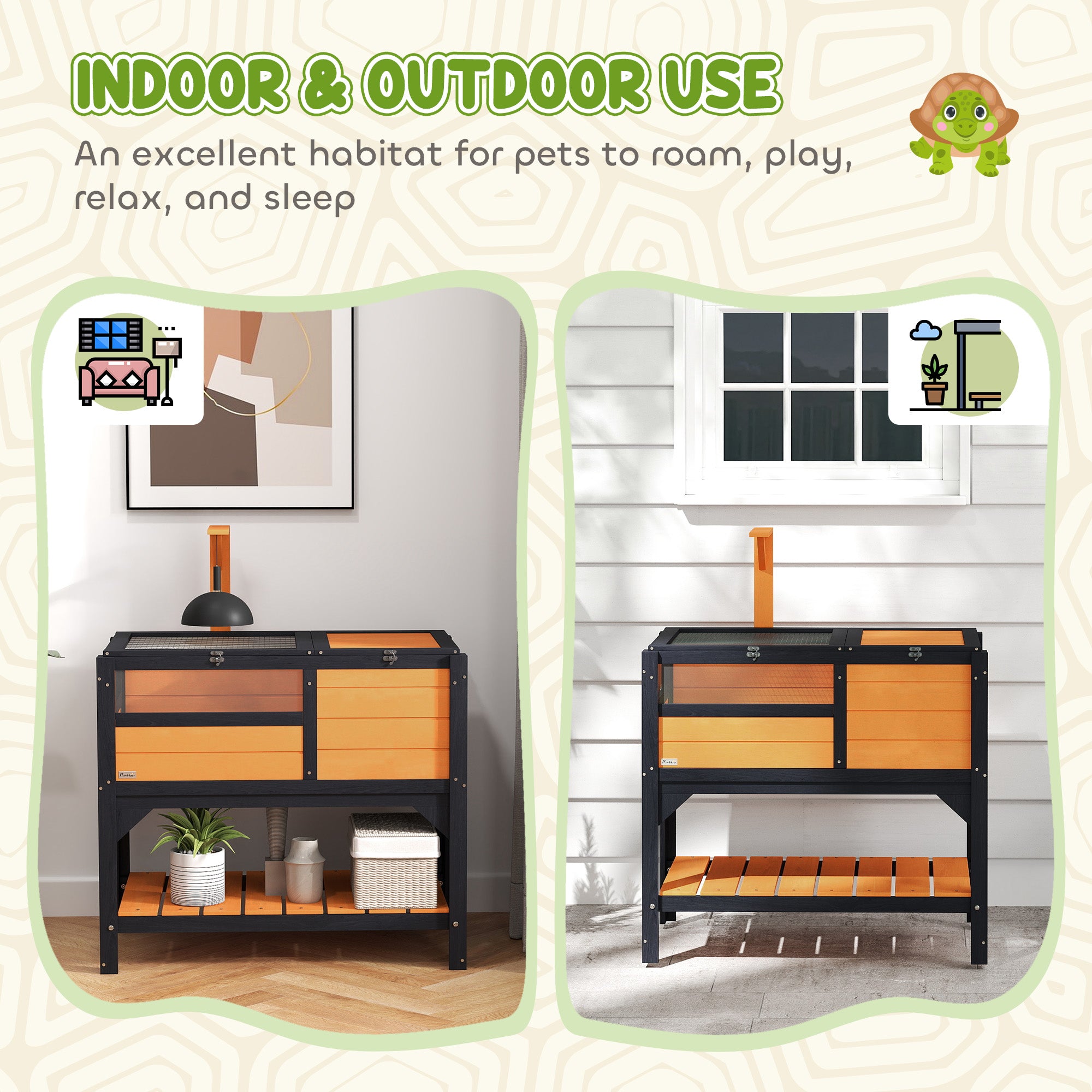 Tortoise Habitat with Shelf Storage Tortoise Gift Accessory with Weather Protection for Indoor, Yellow - Yellow - Image 8