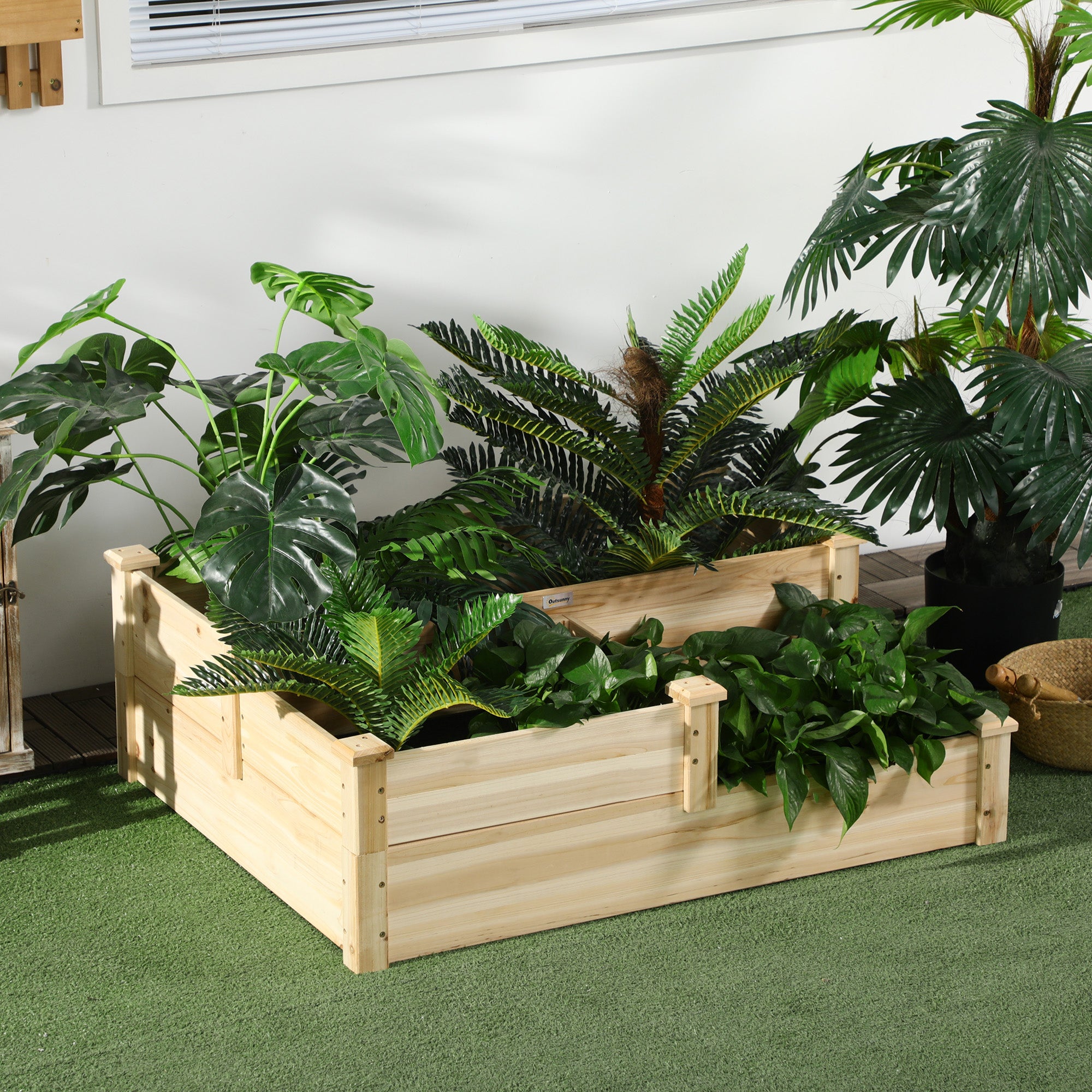3 Tier Raised Flower Bed Outdoor Planter Box Wooden Garden Bed, Open Bottom for Plants, 42.5"x34.75"x14.25", Natural - Natural Wood - Image 2