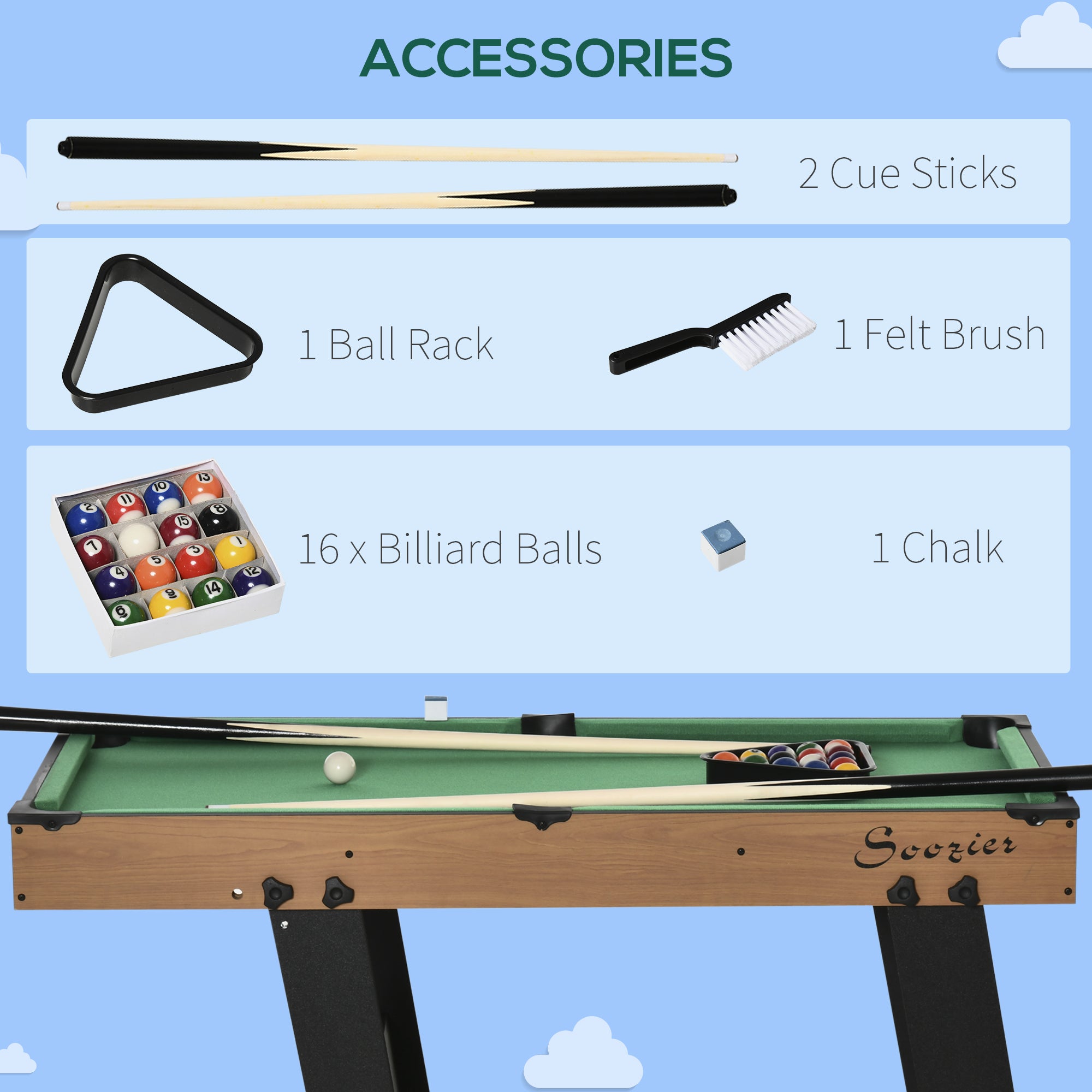38'' Mini Pool Table Set Tabletop Billiards Game, Fun for Whole Family Game Room Man Cave, with Easy Folding for Storage, with Balls, Cues, Chalk, Brush
