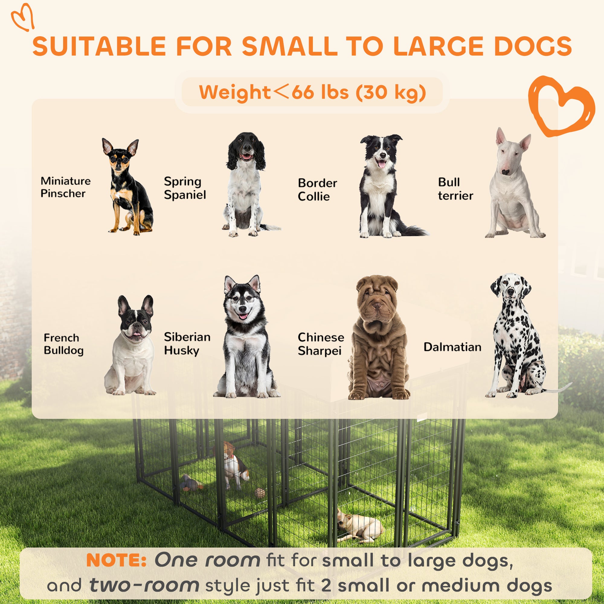 Outdoor Dog Kennel with Two-Room Design, Water-Resistant & Sun-Proof Cover, for S, M, L Dogs, 8' x 4' x 6' - Silver - Image 8