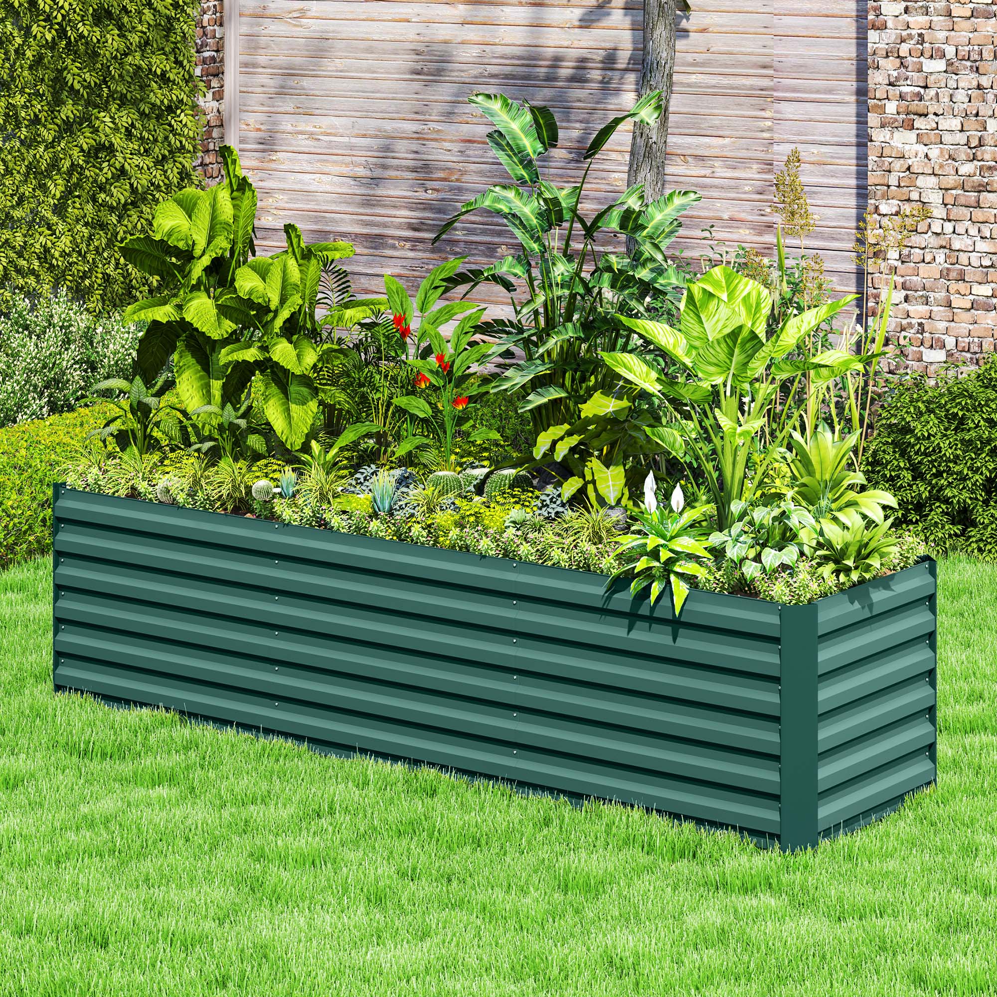 8x2x2ft Galvanized Raised Garden Bed Kit with Safety Edging for Flowers, Herbs and Vegetables, Green - Green - Image 8