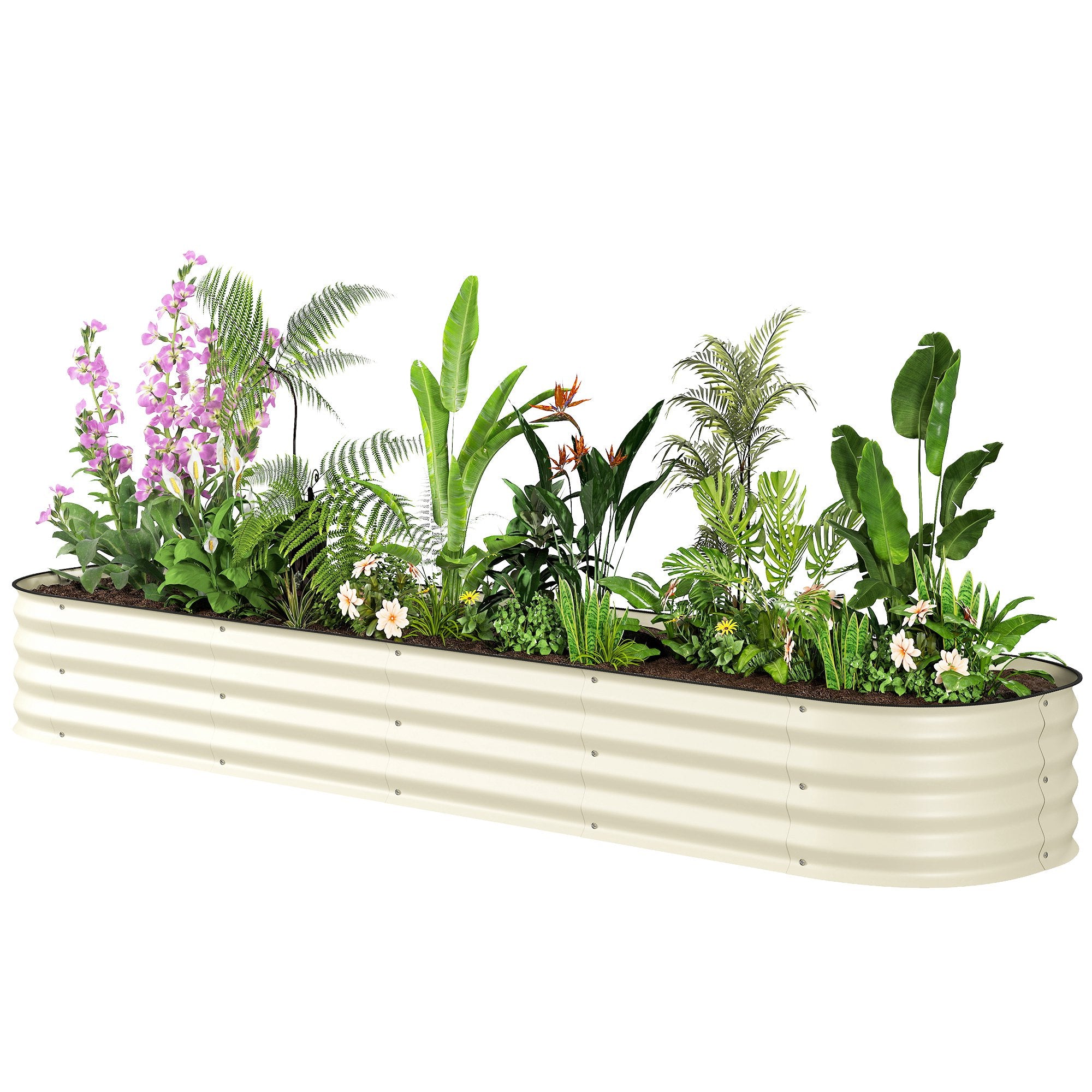 7.9' x 2' x 1' Galvanized Raised Garden Bed Kit, Metal Planter Box with Safety Edging, Cream - Cream White