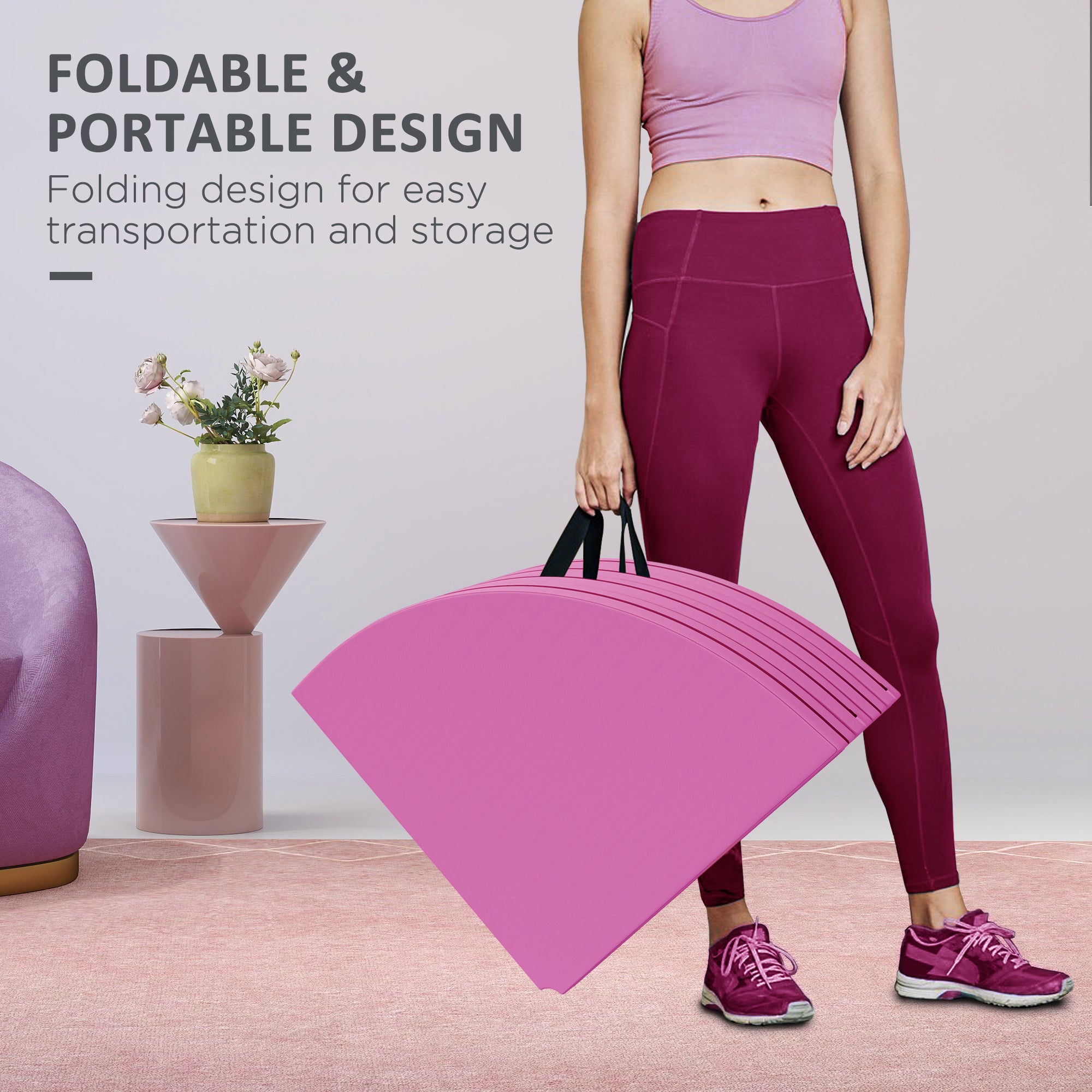 Foldable Crash Mat, Pole Padding with Carrying Handles and EPE Foam for Dance Training and Exercise, Pink