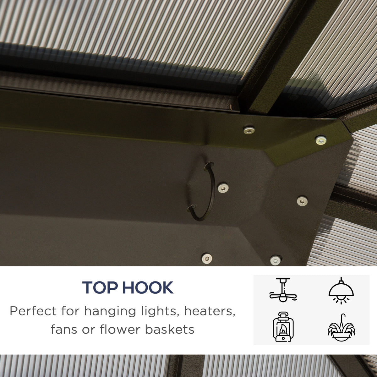 10' x 12' Hardtop Gazebo Canopy with Polycarbonate Roof, Aluminum Frame, Permanent Pavilion Outdoor Gazebo with Curtains for Patio, Garden, Backyard, Deck, Lawn, Dark Brown, Off-White