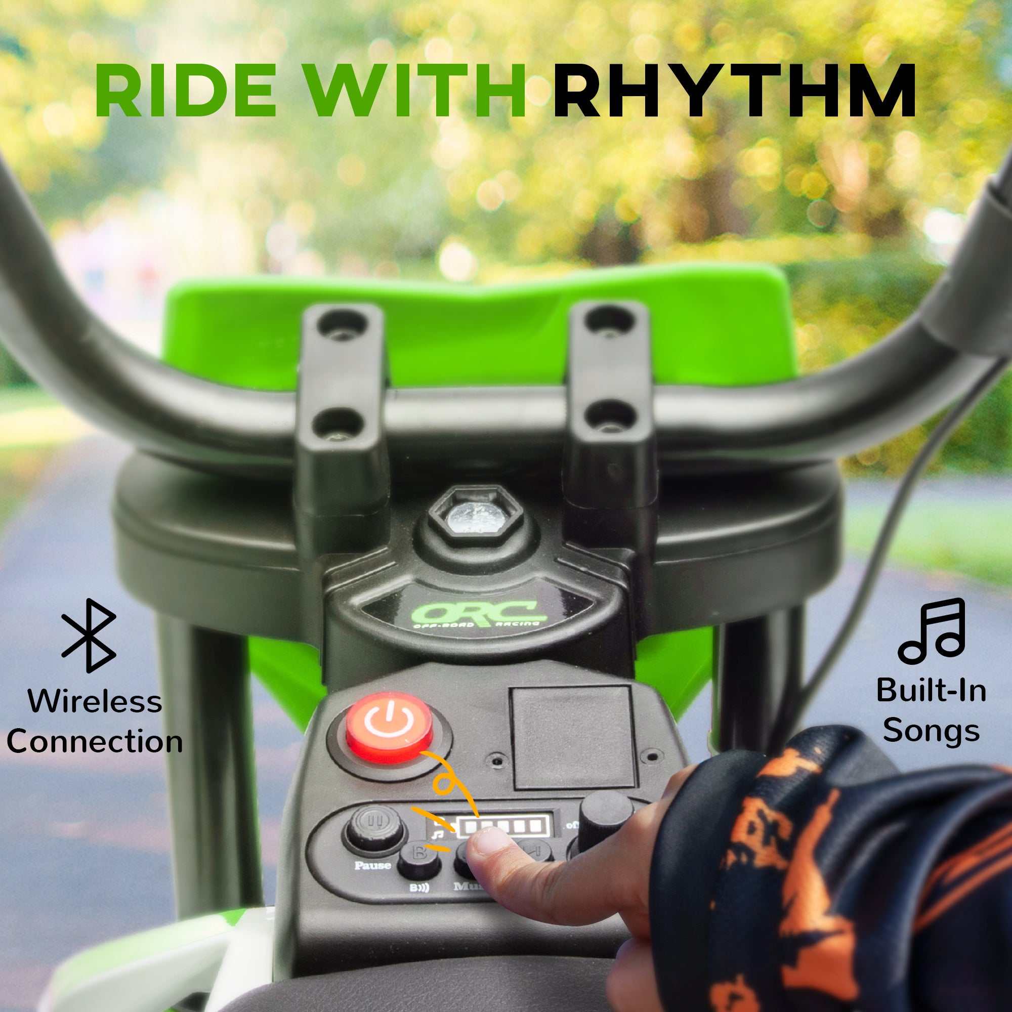12V Kids Electric Motorcycle w/ Twist Grip Throttle, Training Wheels, Rear Suspension & Music, Green