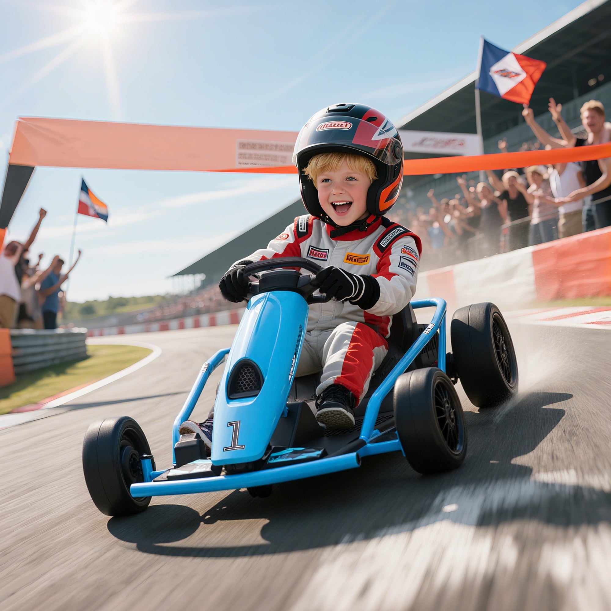 24V Electric Go Kart for Kids, Drift Ride-On Racing Go Kart with 2 Speeds, for Boys Girls Aged 8-12 Years Old, Blue