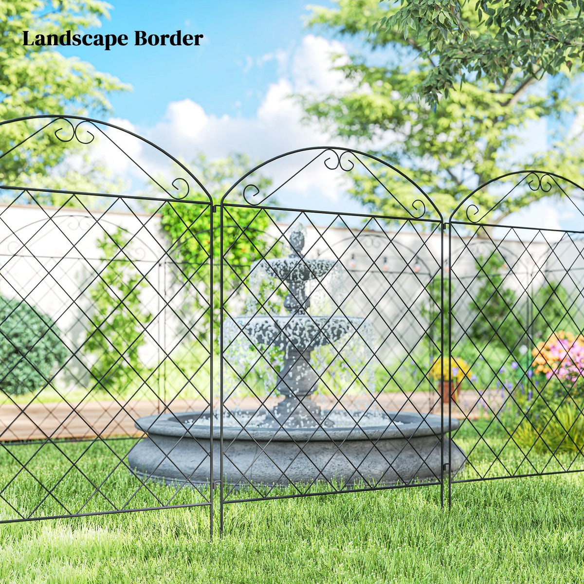 Garden Fence, 4 Pack Steel Fence Panels, 11.5' L x 43" H, Rust-Resistant Decorative Border Flower Edging for Yard, Landscape, Patio, Outdoor Decor, Curved Vines