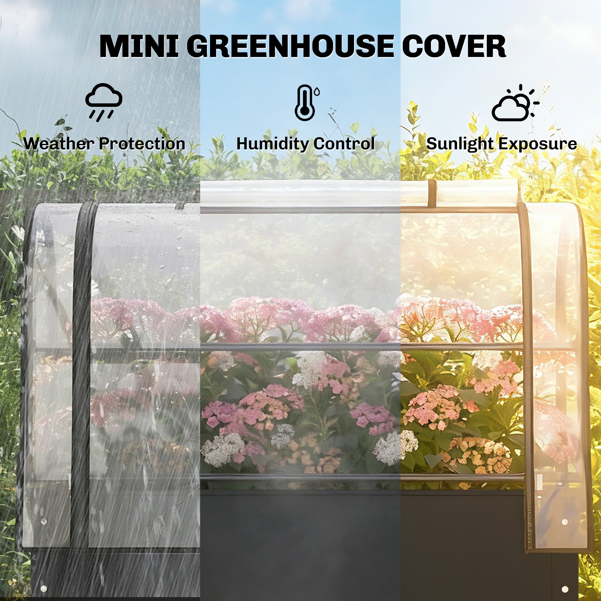 Raised Garden Bed with Flip-Up Greenhouse Cover, Metal Elevated Garden Bed with Legs and Drainage Hole, Black - Black - Image 4