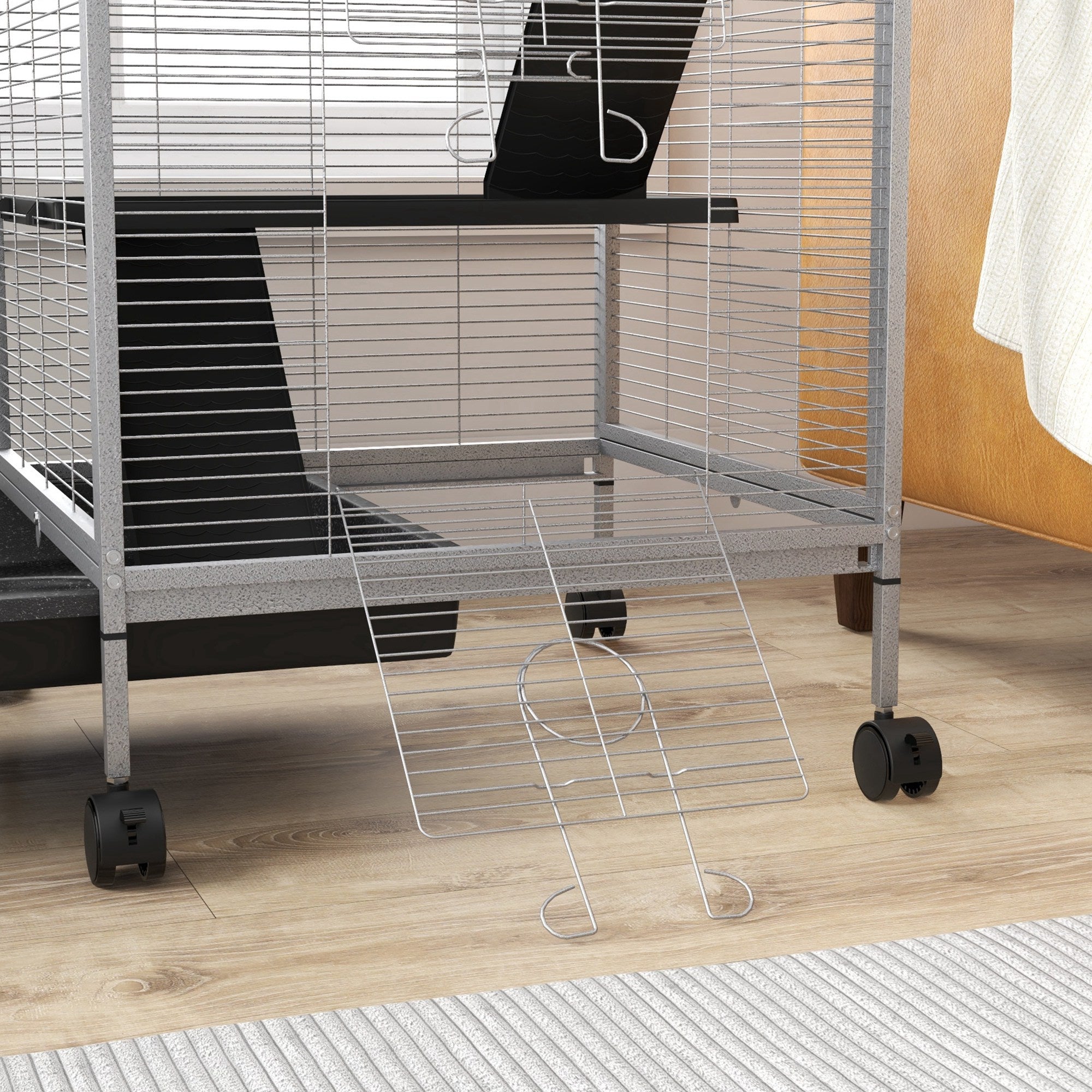 45" H Rolling Small Animal Cage with Hammock, Ferret Cage, Chinchilla Cage, Pet Habitat with 6 Doors, Removable Tray - White - Image 8