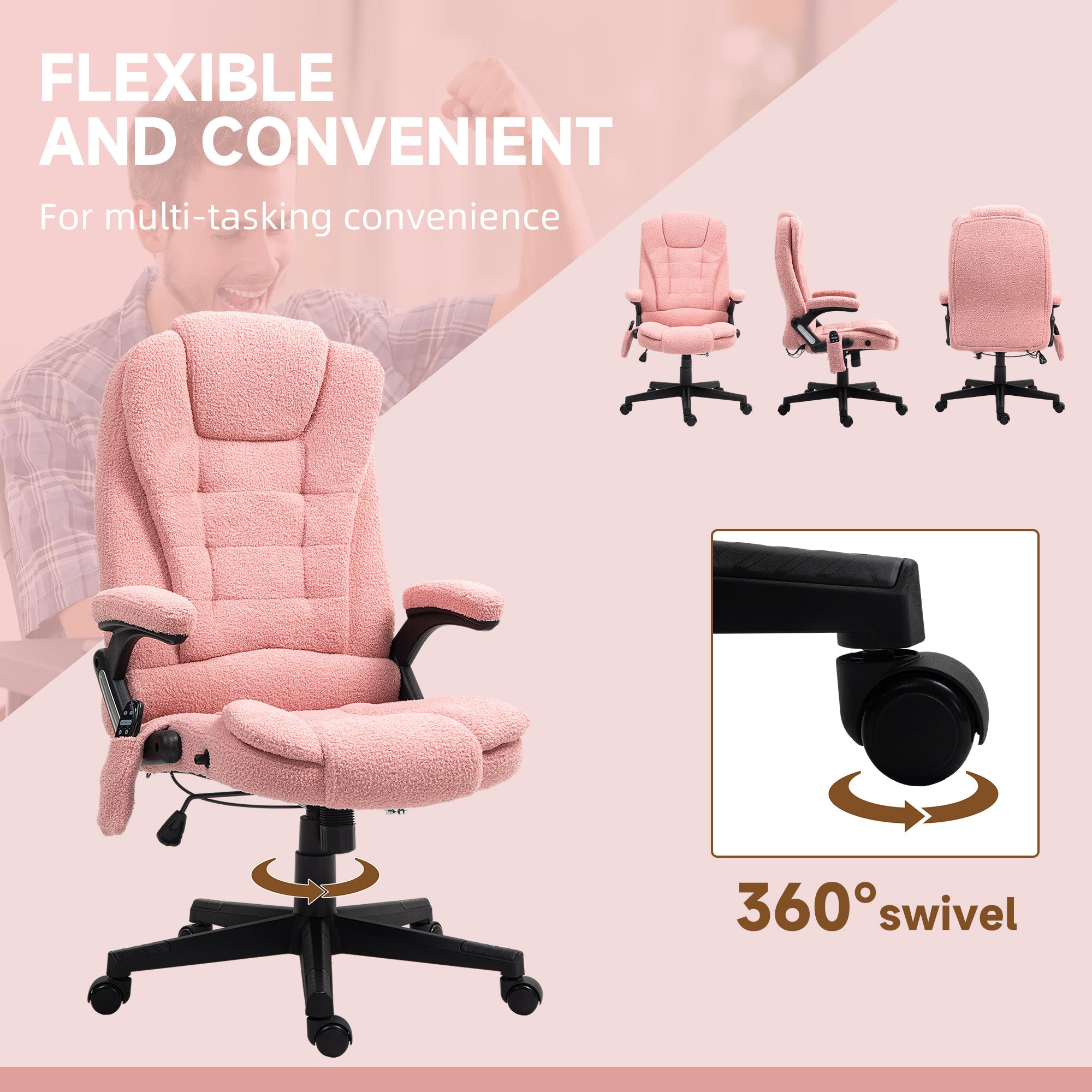6 Point Executive Office Chair with Heat, Velvet High Back Vibrating Massage Office Chair, Pink