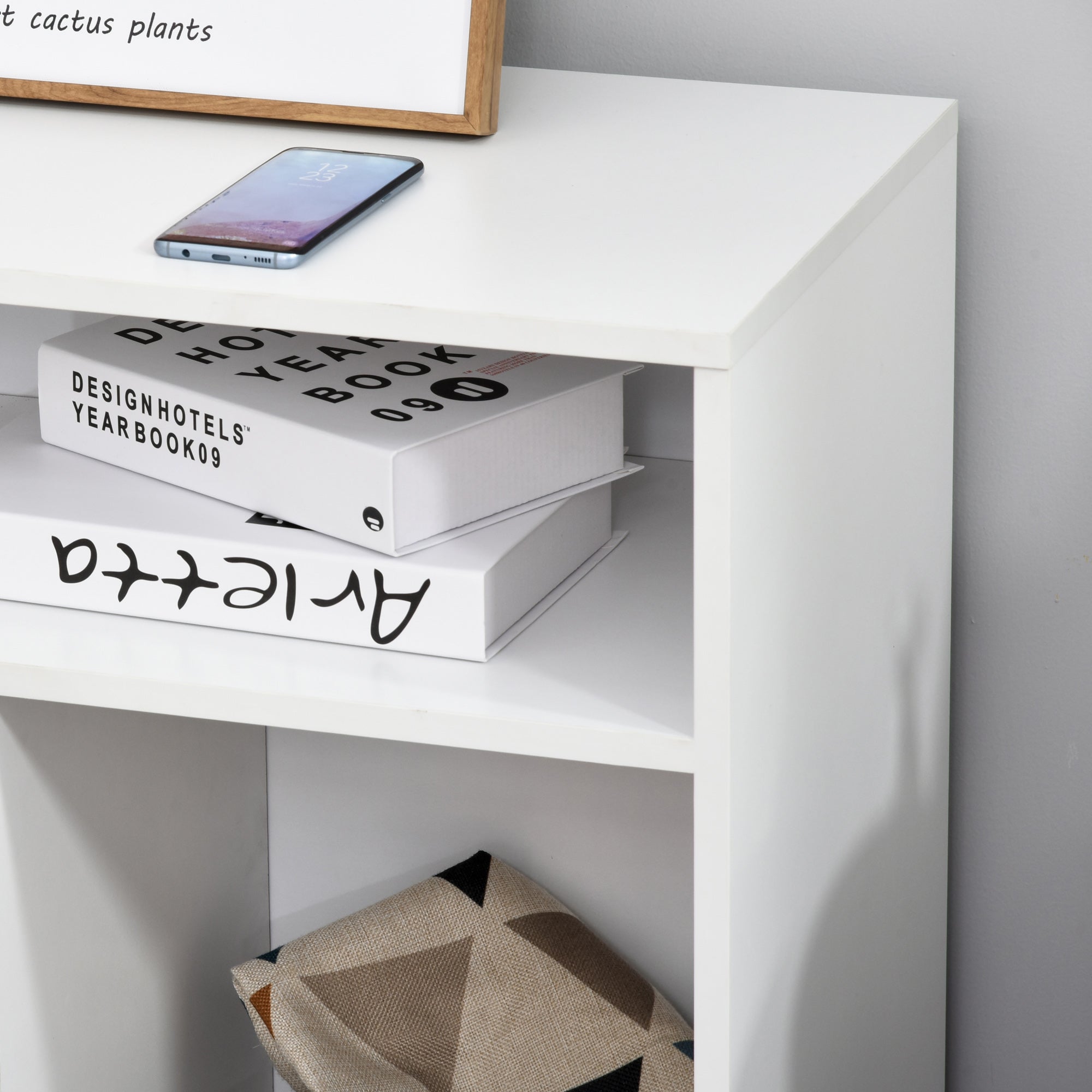 Printer Stand Home Office Mobile Storage Cabinet Organizer Desktop with Caster Wheels, 2 Locking Breaks and Drawer, White