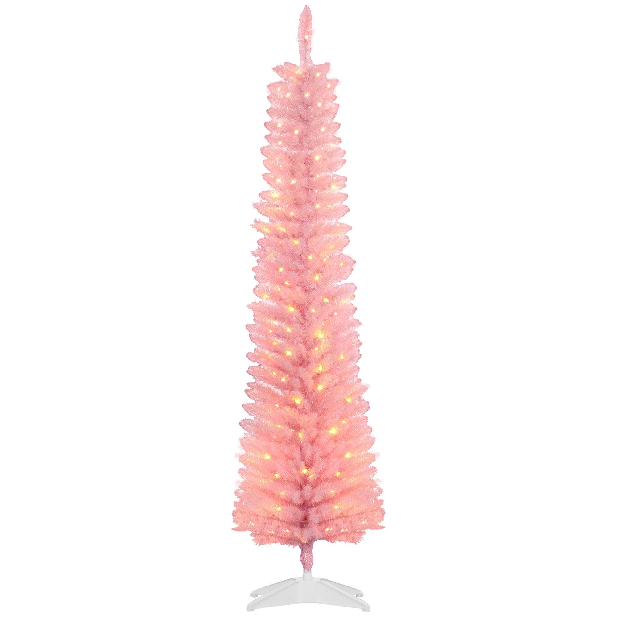 5' Prelit Christmas Tree, Pencil Artificial Christmas Tree with Colorful Surface Branches, Colorful LED Lights, Pink
