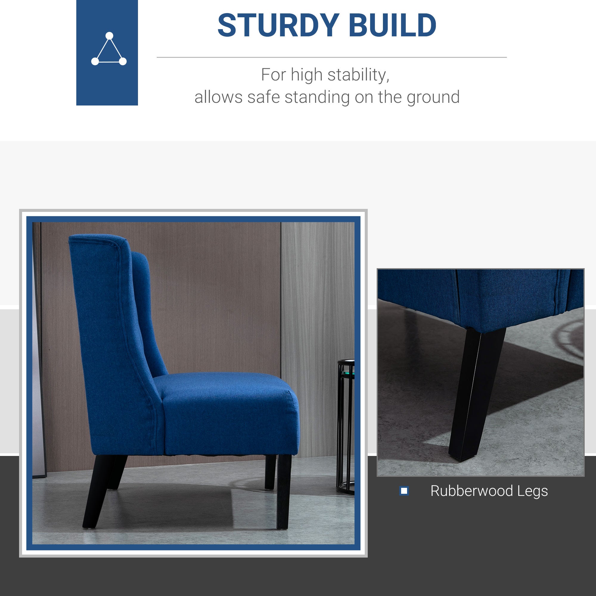 Armless Couch Wingback Double Sofa Linen Fabric Upholstery Button Tufted Loveseat Modern Living Room Settee, Blue