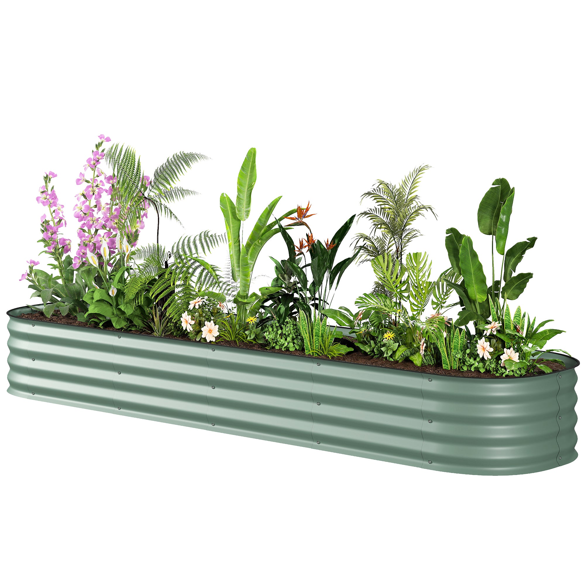 7.9' x 2' x 1' Galvanized Raised Garden Bed Kit, Metal Planter Box with Safety Edging, Green - Green