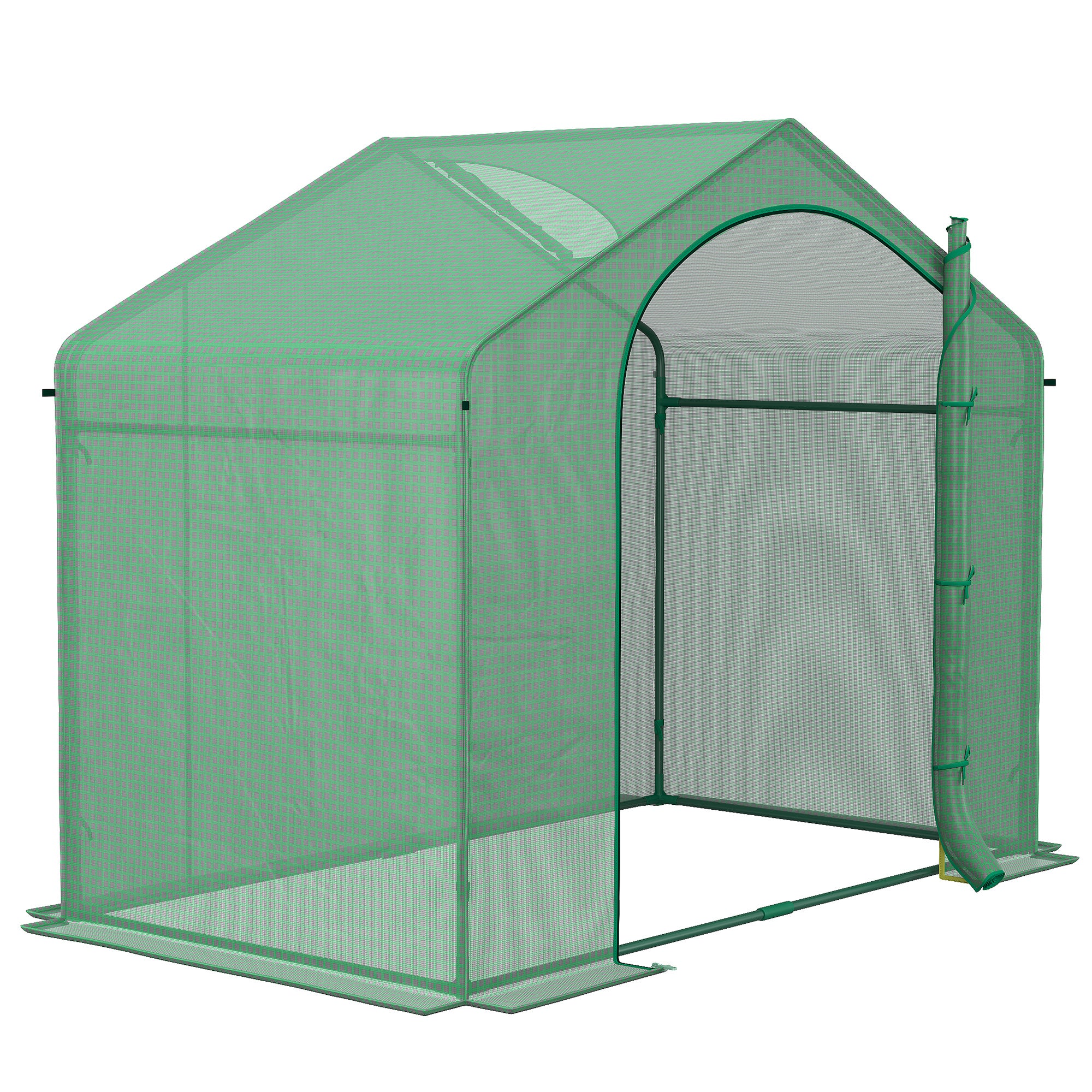 6' x 3' x 5' Portable Walk-in Greenhouse, PE Cover, Steel Frame Garden Hot House, Zipper Door, Top Vent for Flowers, Vegetables, Saplings, Tropical Plants, Green - Green - Image 8
