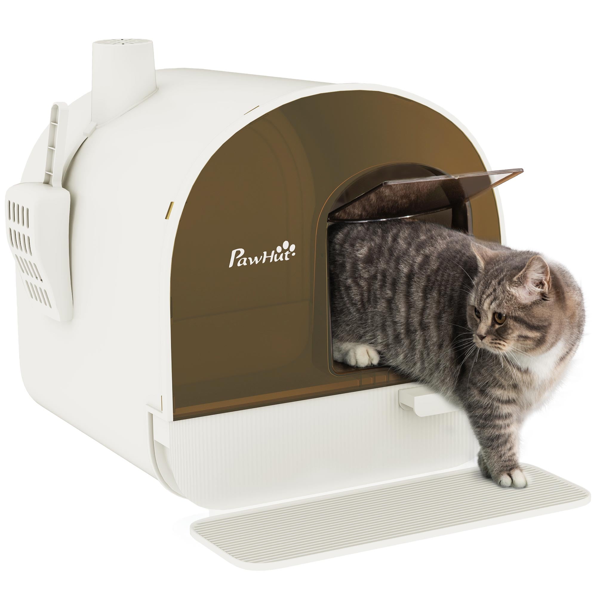 Cat Litter Box with Lid with Scoop and Filter, White - White