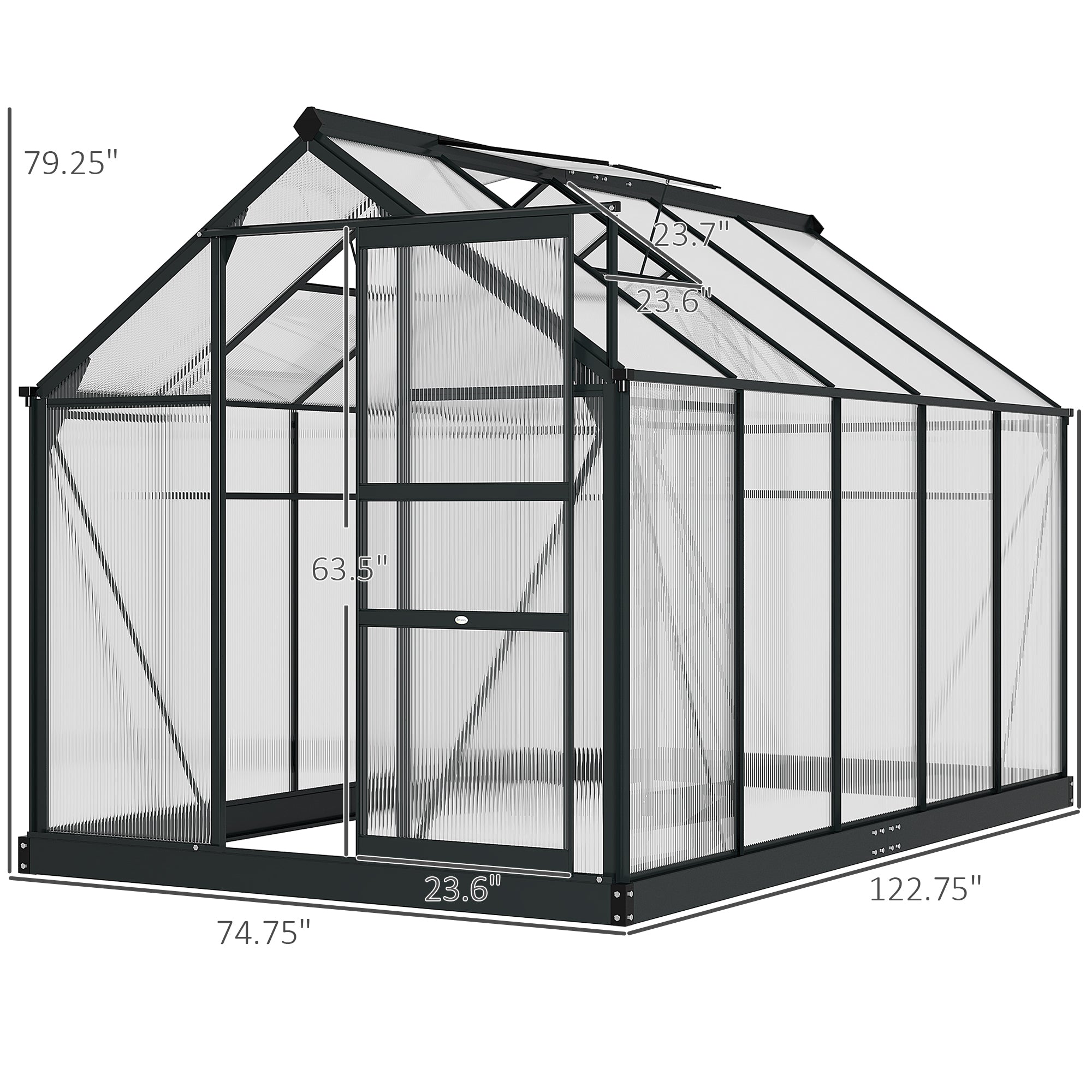 6.2' x 10.3' x 6.6' Outdoor Greenhouse with Walk-in Vent Door for Backyard Garden Gray - Gray - Image 3