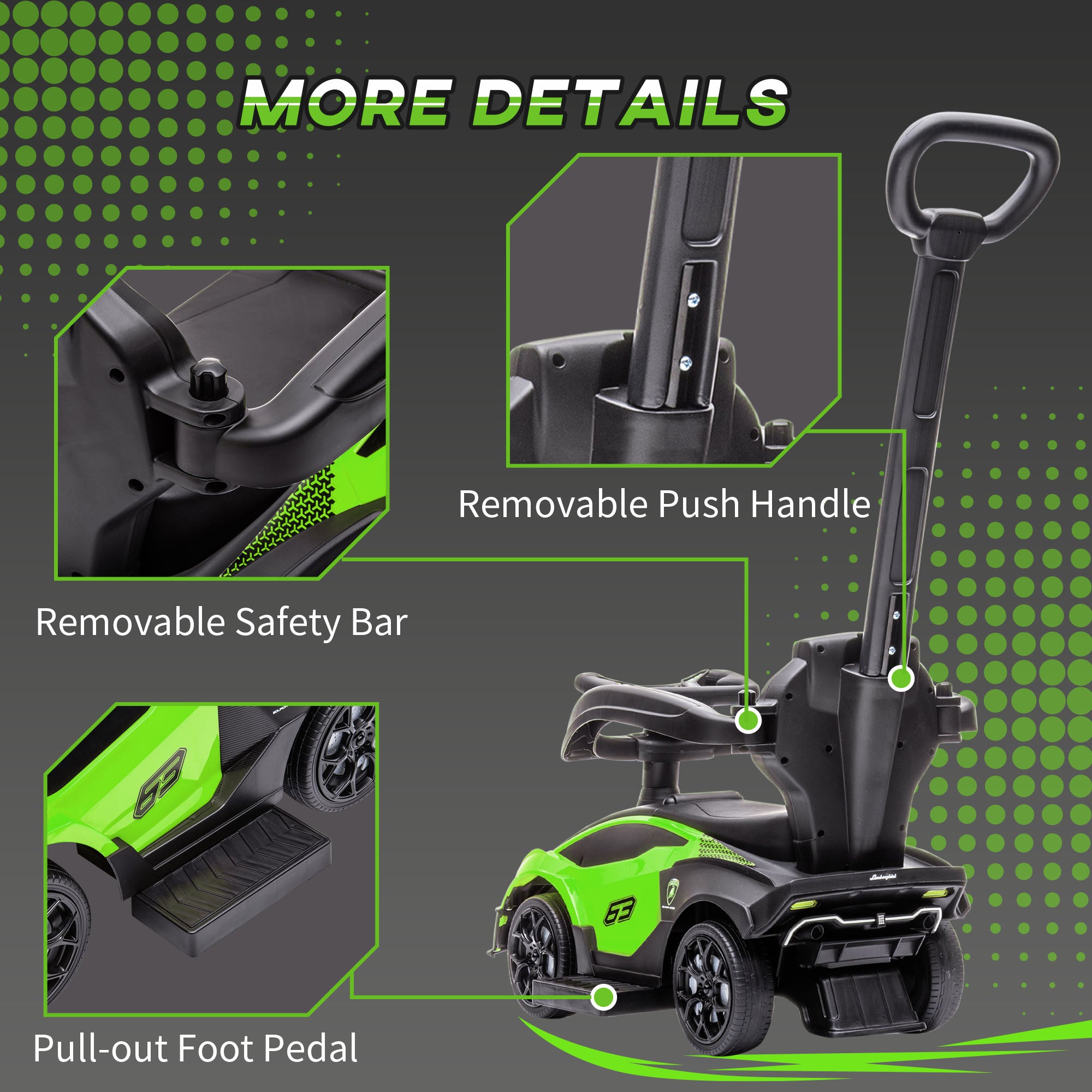 Toddler Push Car, Lamborghini Stroller Walking Car Age for 1-3, Green
